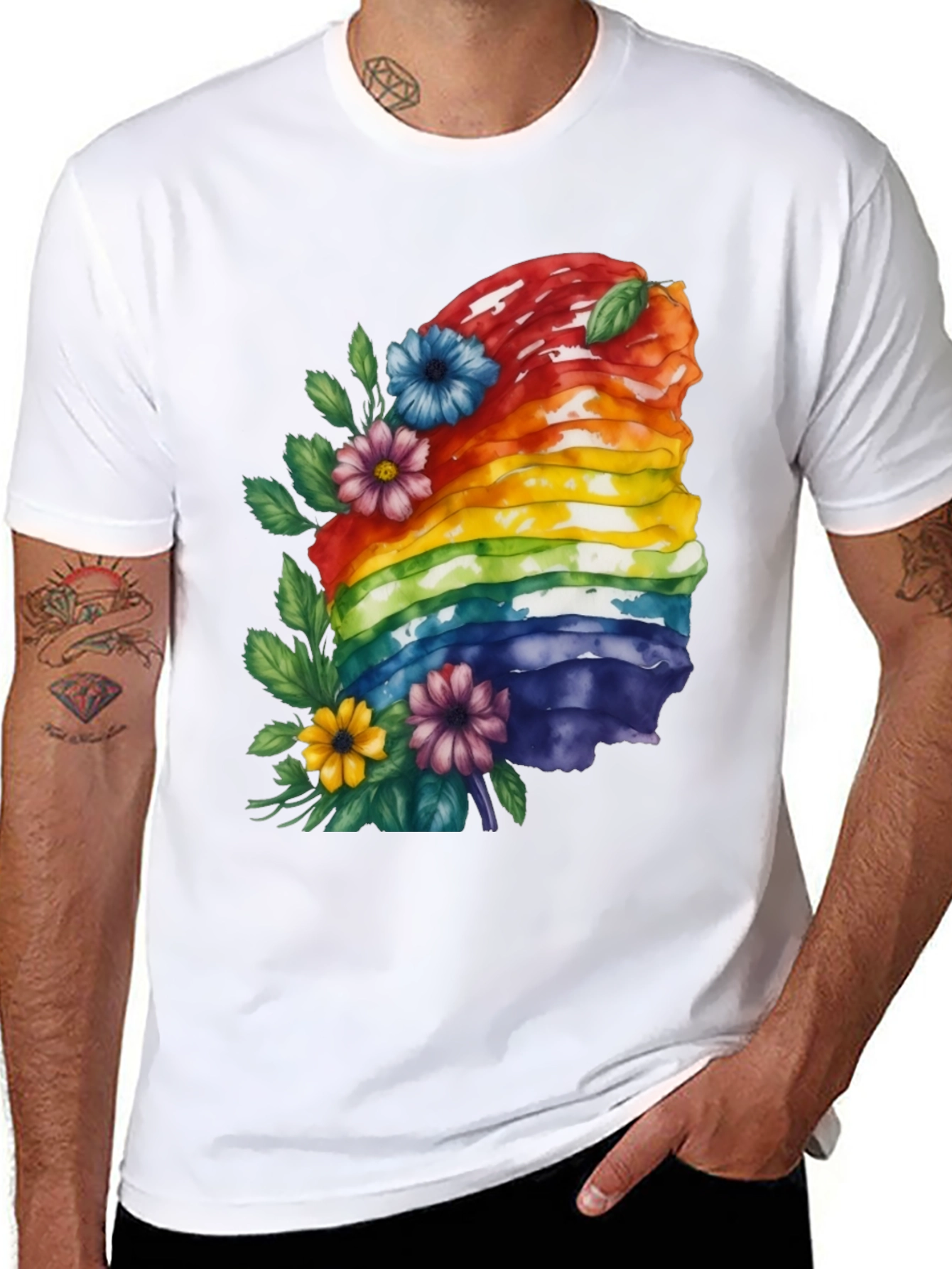 Black Rainbow Layered Cake Floral T-Shirt view 8