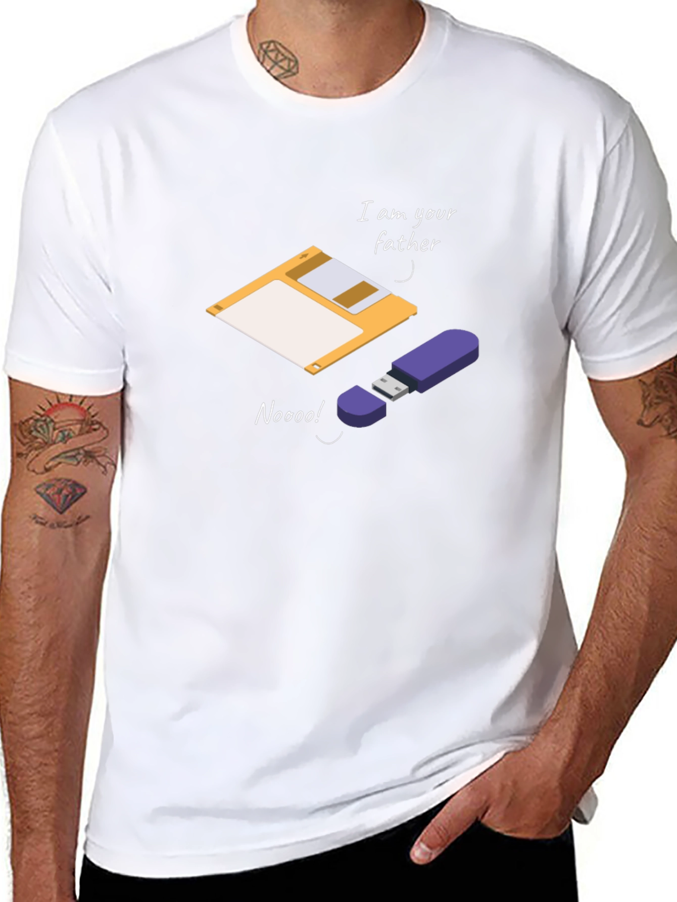 Black Funny Father's Day Geek T-Shirt: Floppy Disk & USB view 8