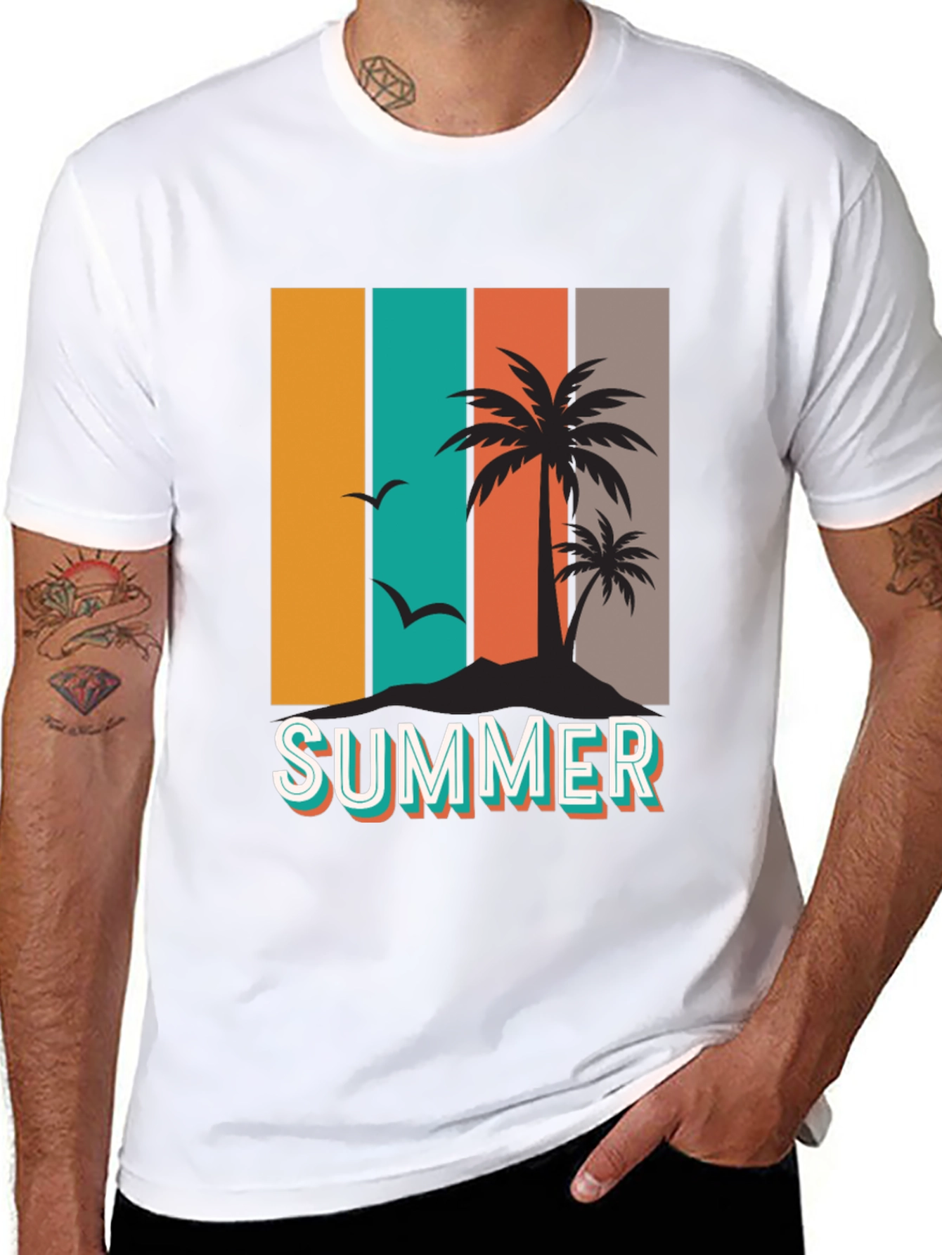 Black Retro Summer Palm Tree Graphic T-Shirt view 8