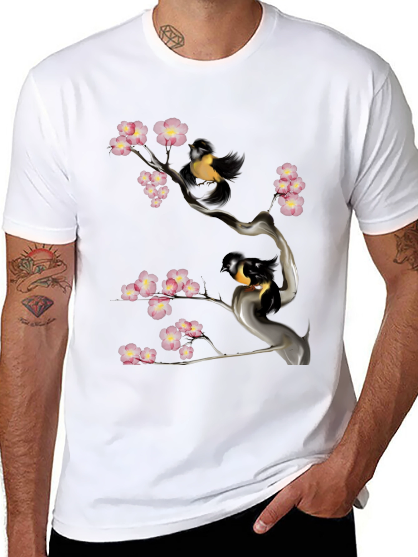 Black Bird & Cherry Blossom Graphic Tee view 8