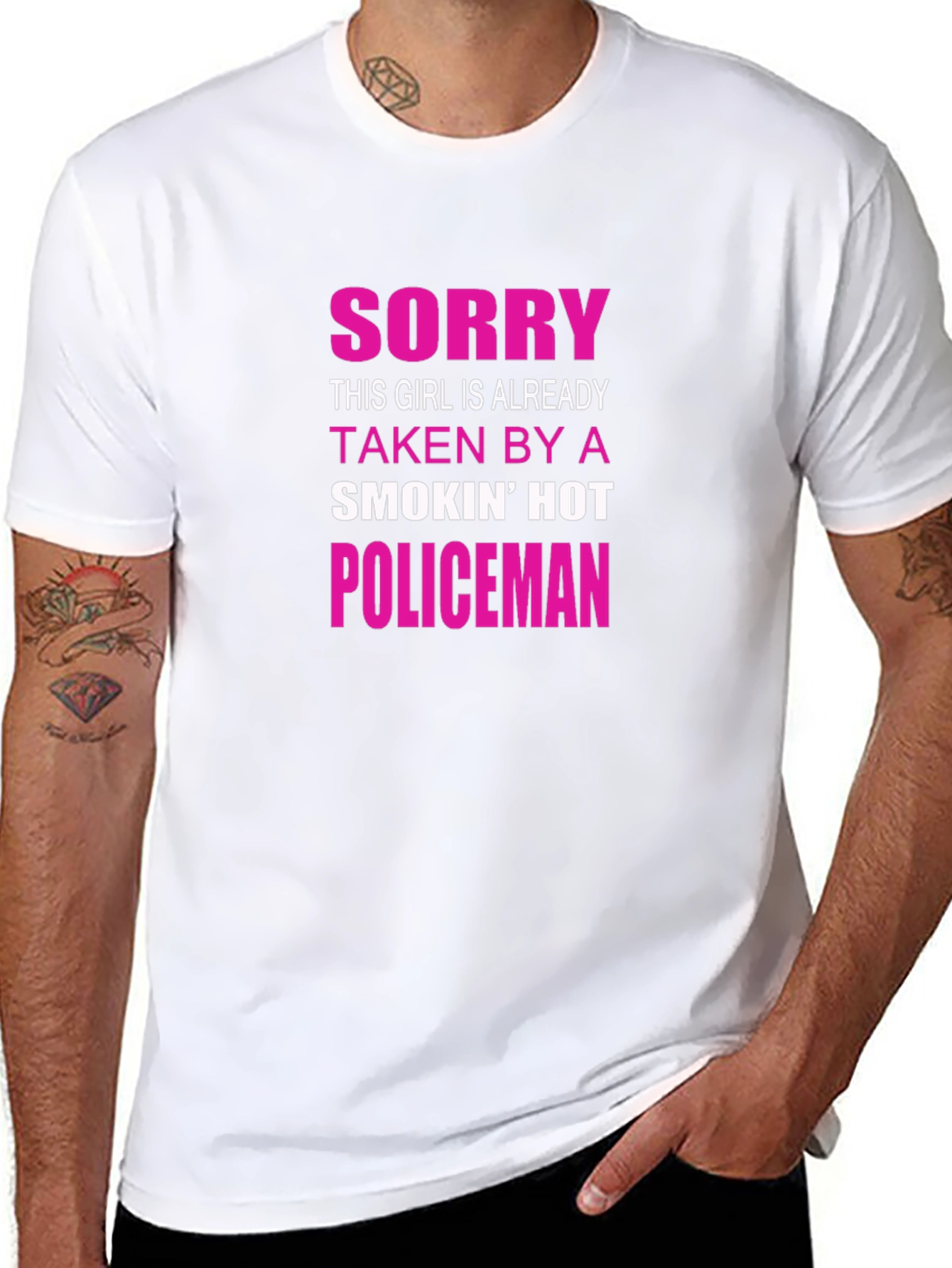 Black Sorry Taken by a Hot Policeman T-Shirt view 8