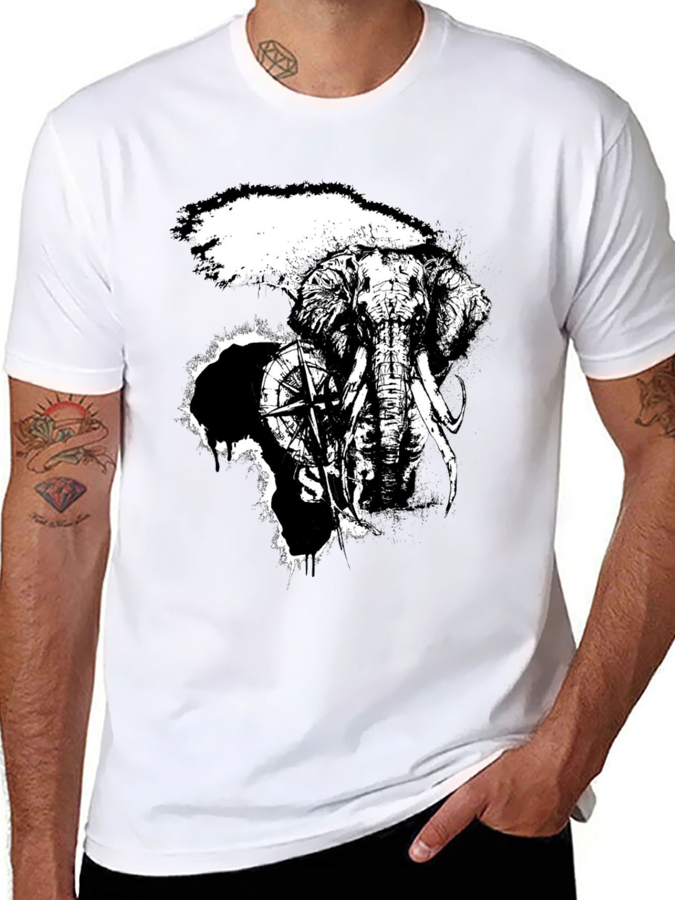 Black Elephant Compass Graphic Black T-Shirt view 8