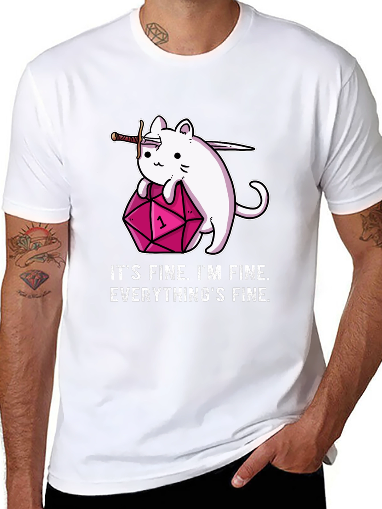 Black It's Fine Cat D&D T-Shirt view 8