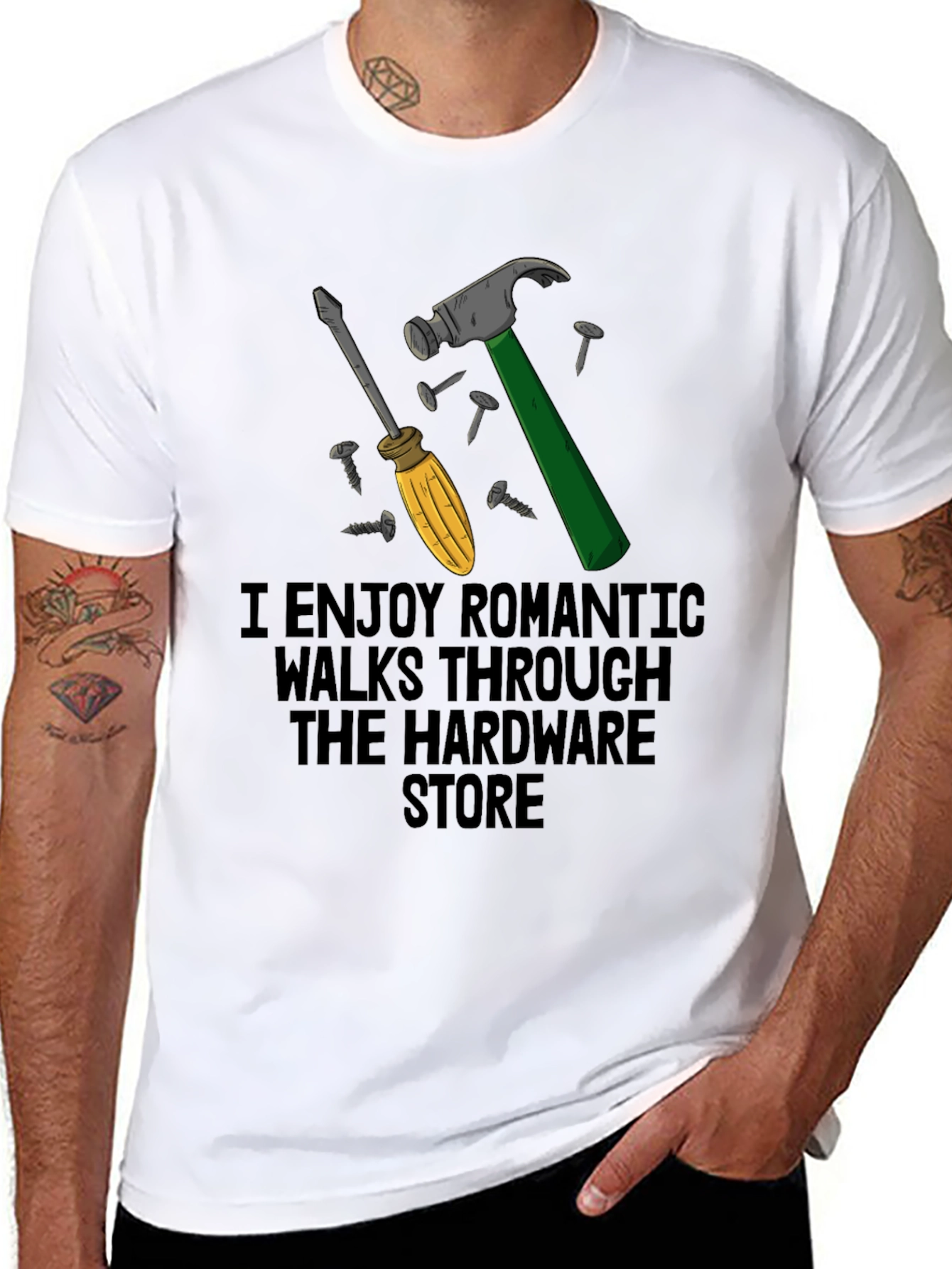 Black Hardware Store Romantic Walk T-Shirt - Men's Funny Tee view 8