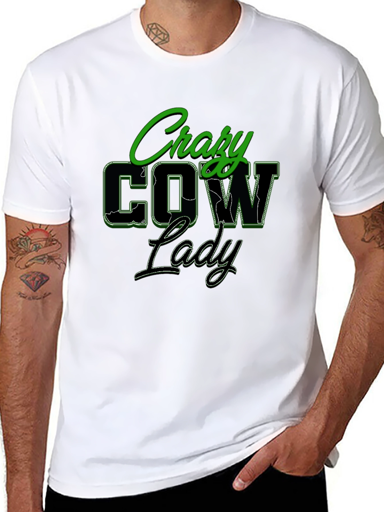 Black Crazy Cow Lady Black Graphic T-Shirt view 8