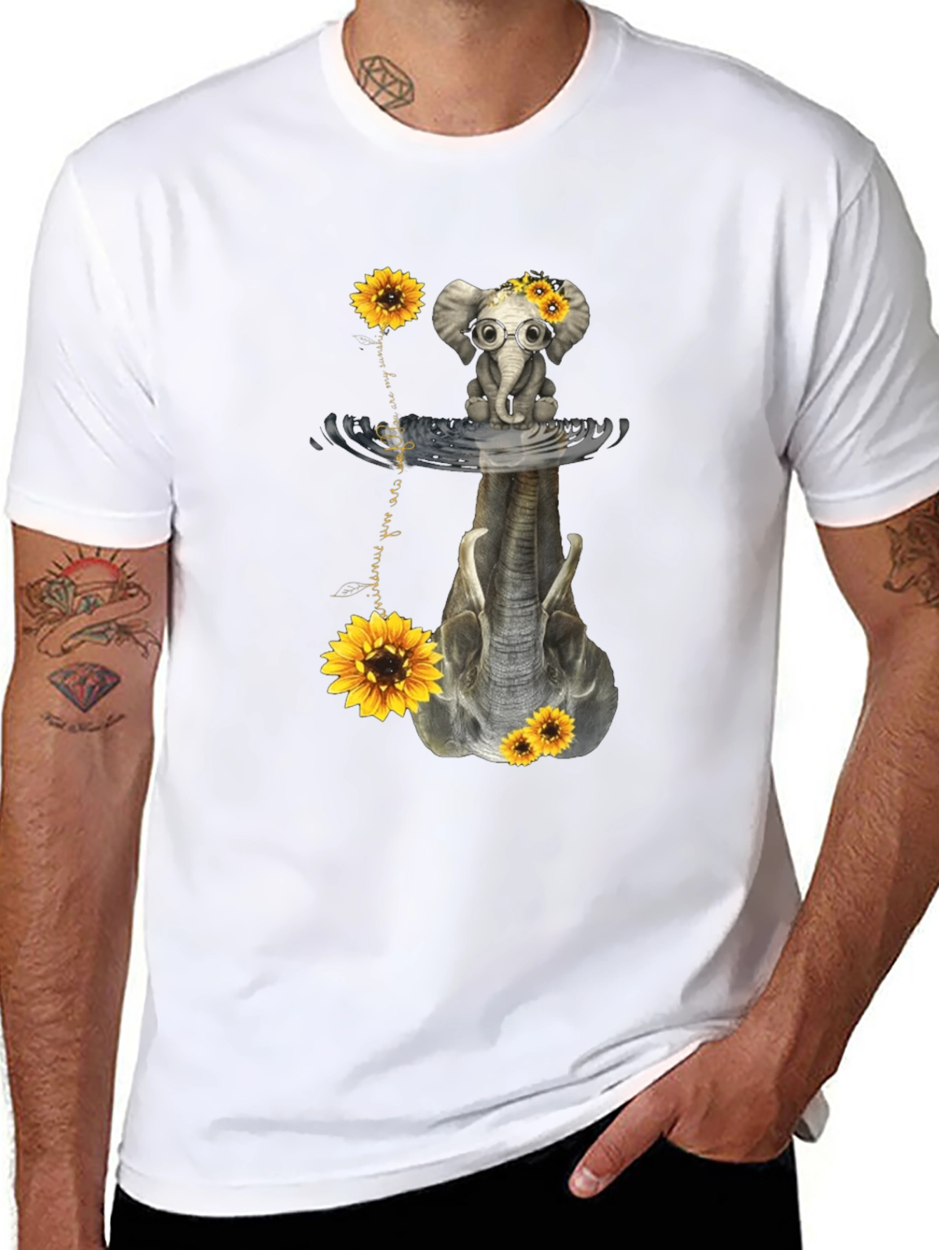 Black Elephant Sunflower Reflection Graphic Tee view 8