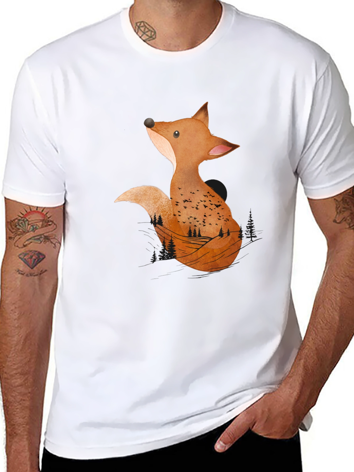 Black Fox Graphic Print Tee - Nature Inspired Design view 8