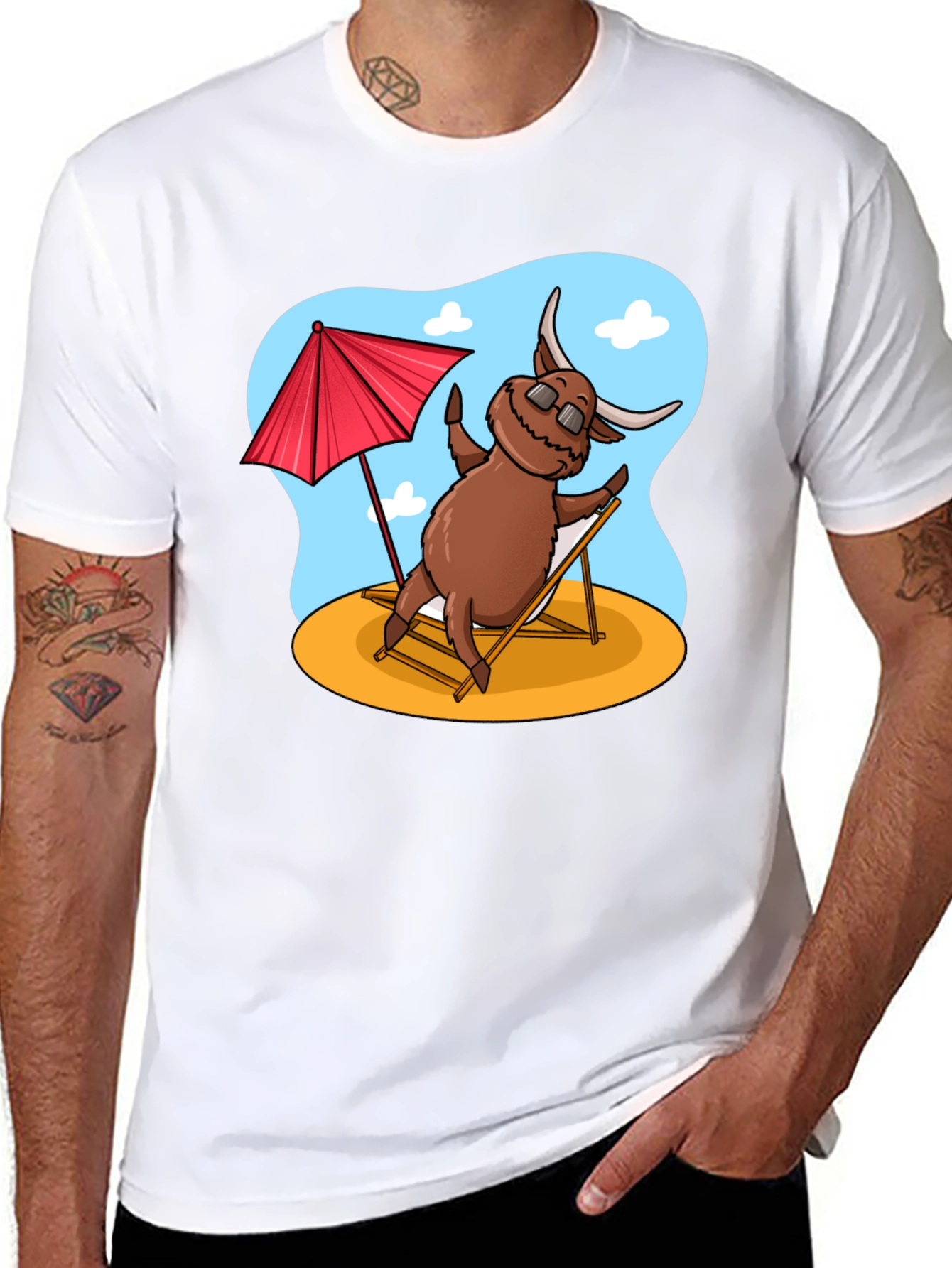 Black Beach Bull T-Shirt - Relaxed Cartoon Graphic Tee view 8