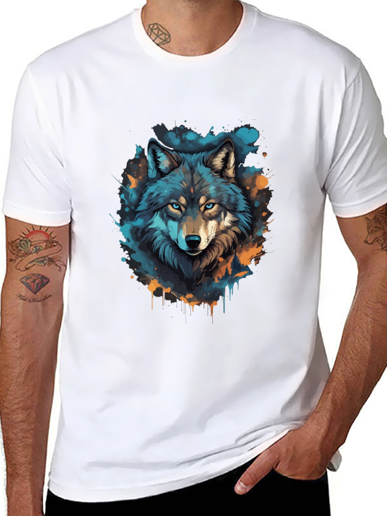 Black Wolf Graphic Tee - Black Cotton T-Shirt view 8