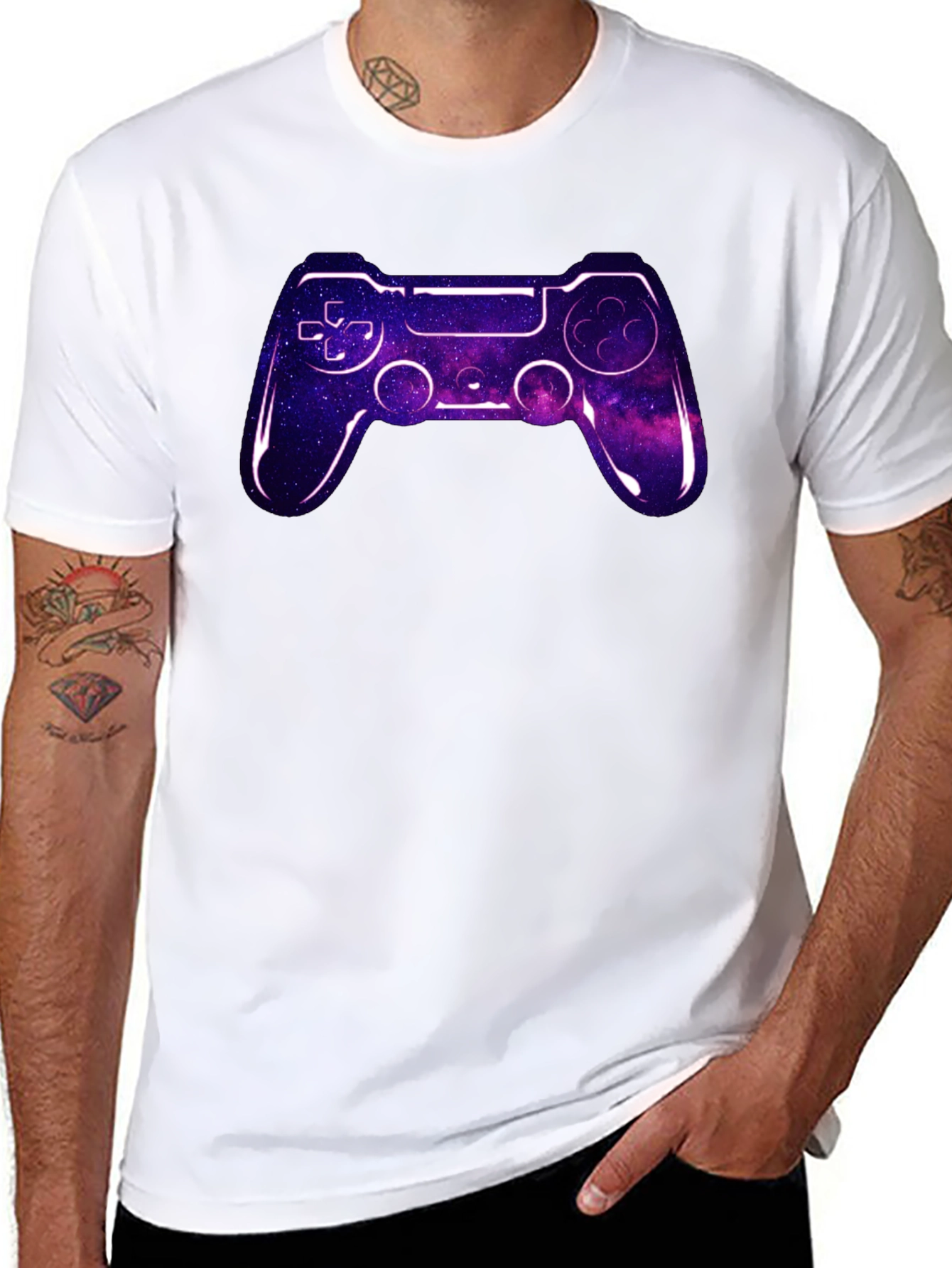 Black Gaming Controller Graphic Tee - Galaxy Design view 8