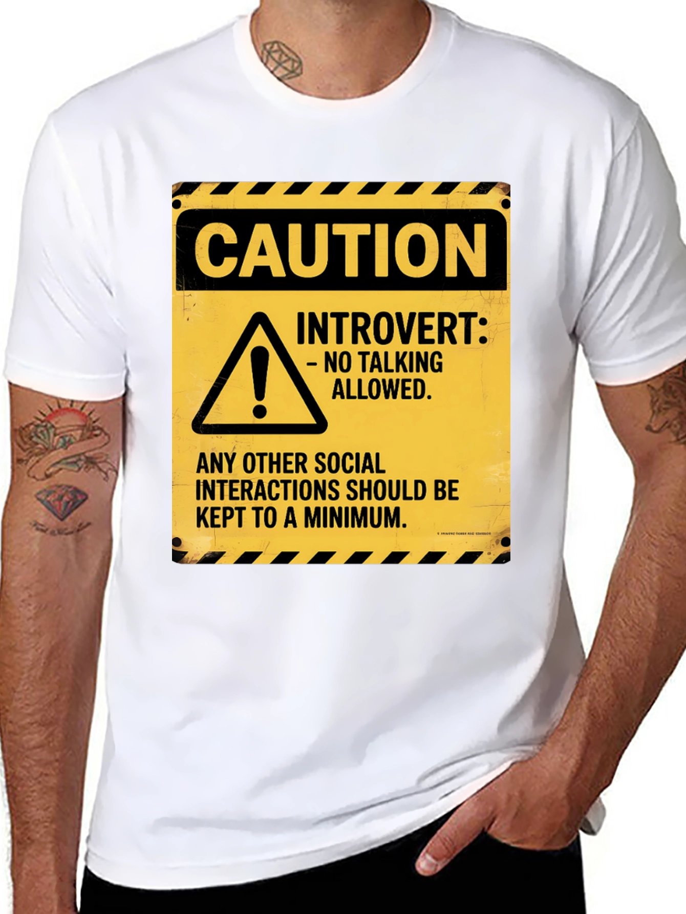 Black Caution Introvert Novelty Graphic Tee view 8