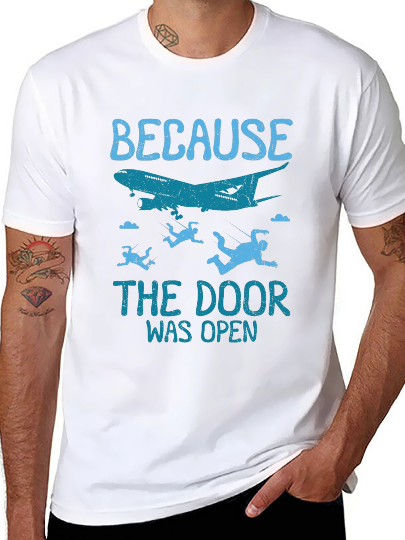 Black Because The Door Was Open Skydiving T-Shirt view 8