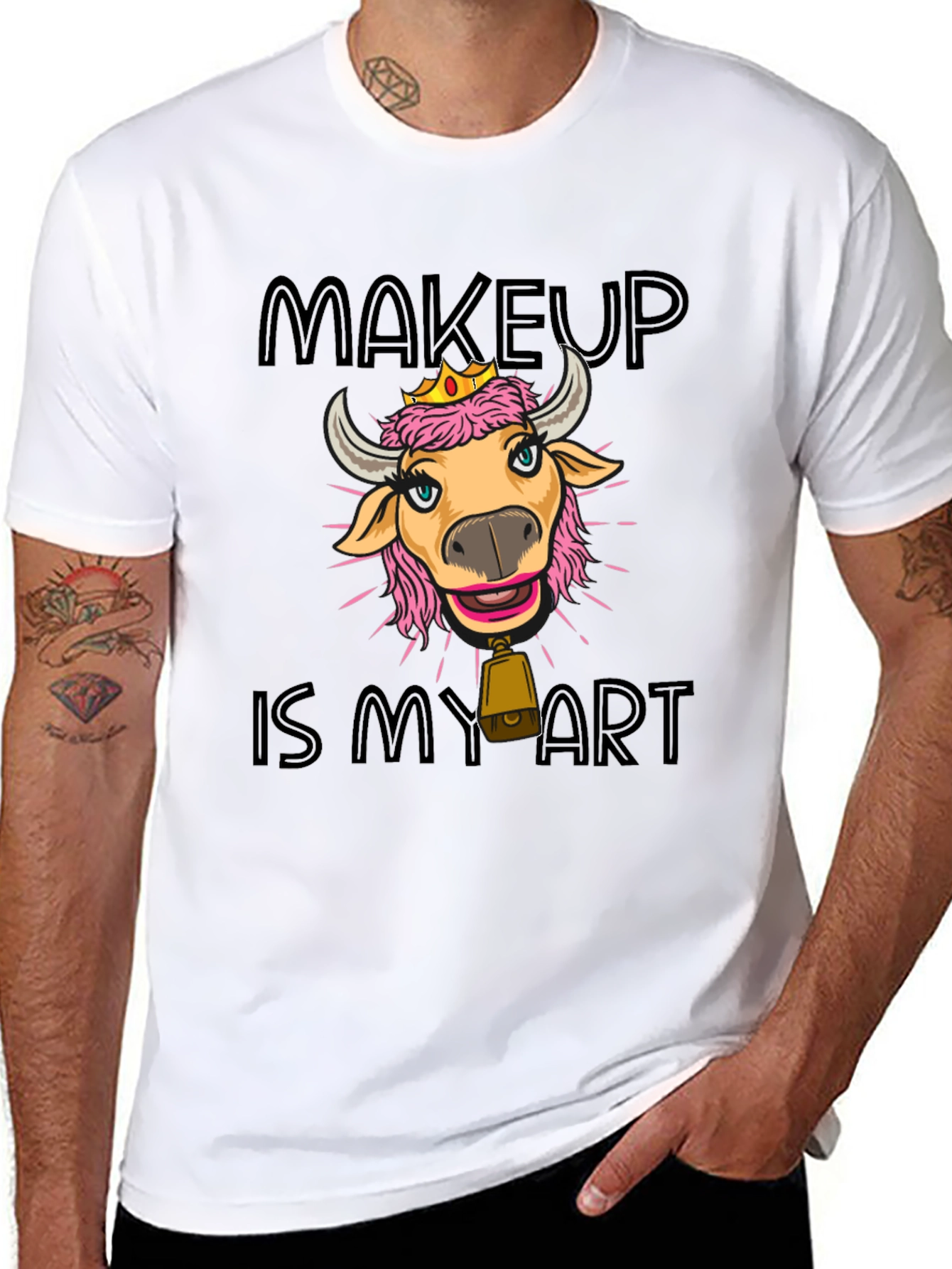 Black Makeup is My Art T-Shirt - Cute Cow with Crown view 8