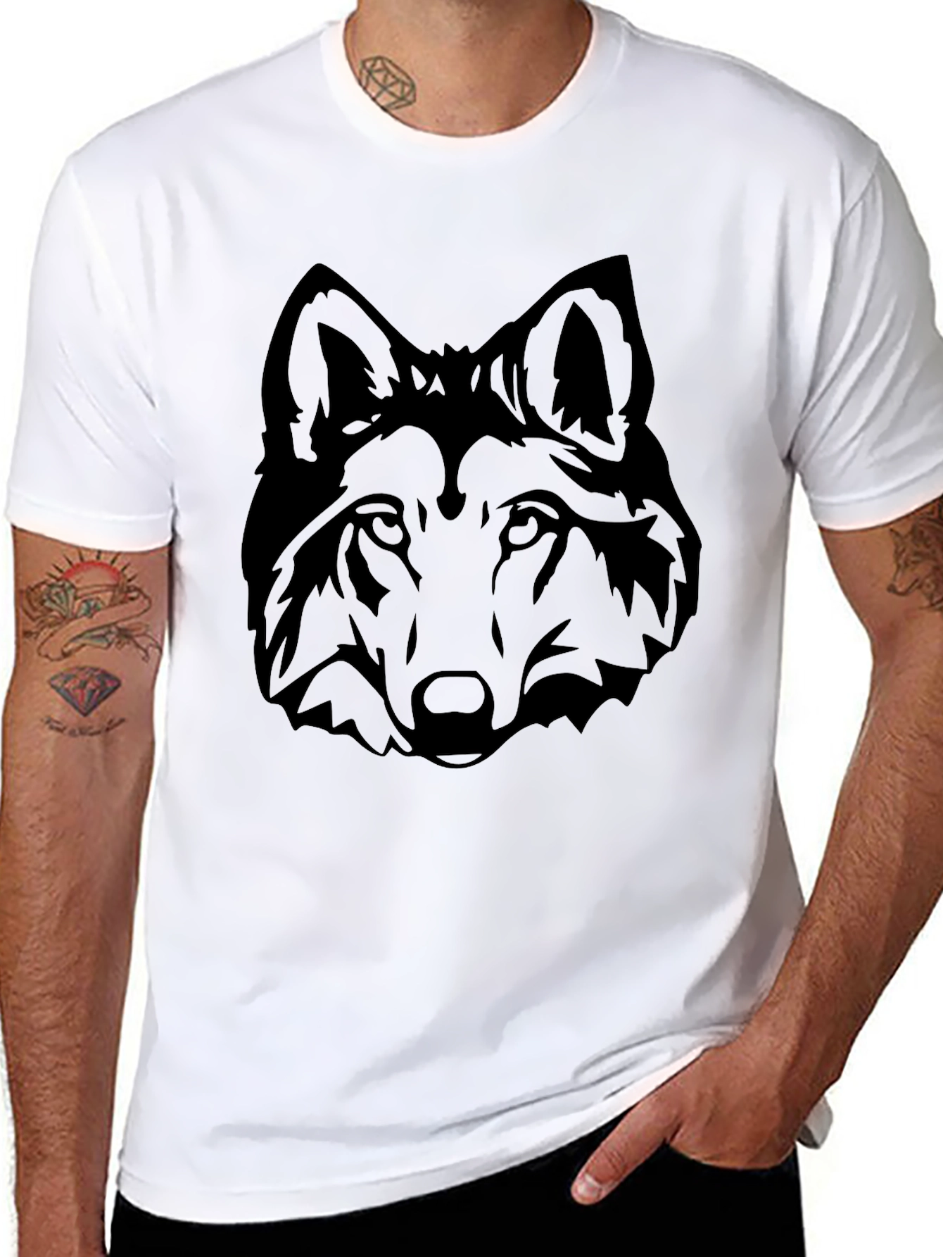 Black Black Wolf Head Graphic Tee - Men's Short Sleeve Crew Neck T-Shirt view 8