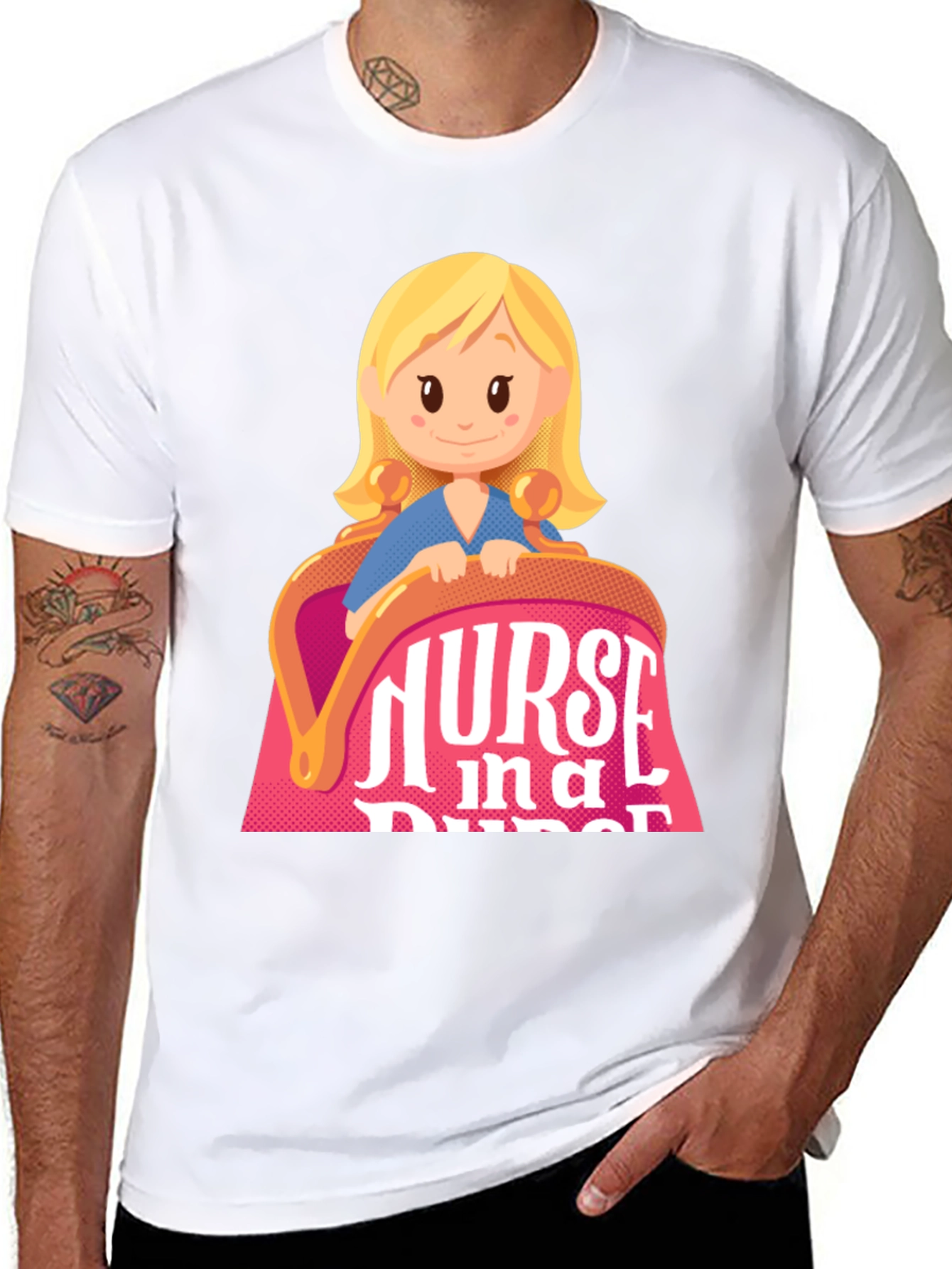 Black Nurse in a Purse Cartoon Graphic T-Shirt view 8