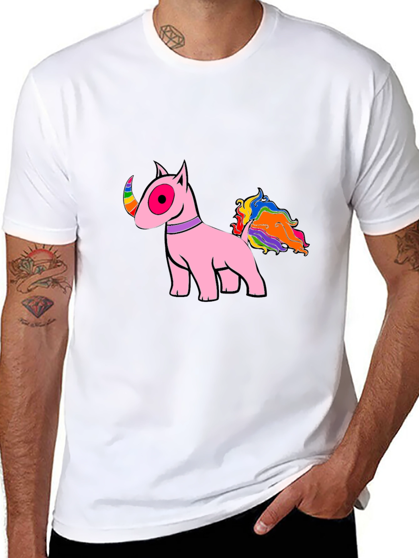 Black Pink Bull Terrier Rainbow Tail T-Shirt view 8