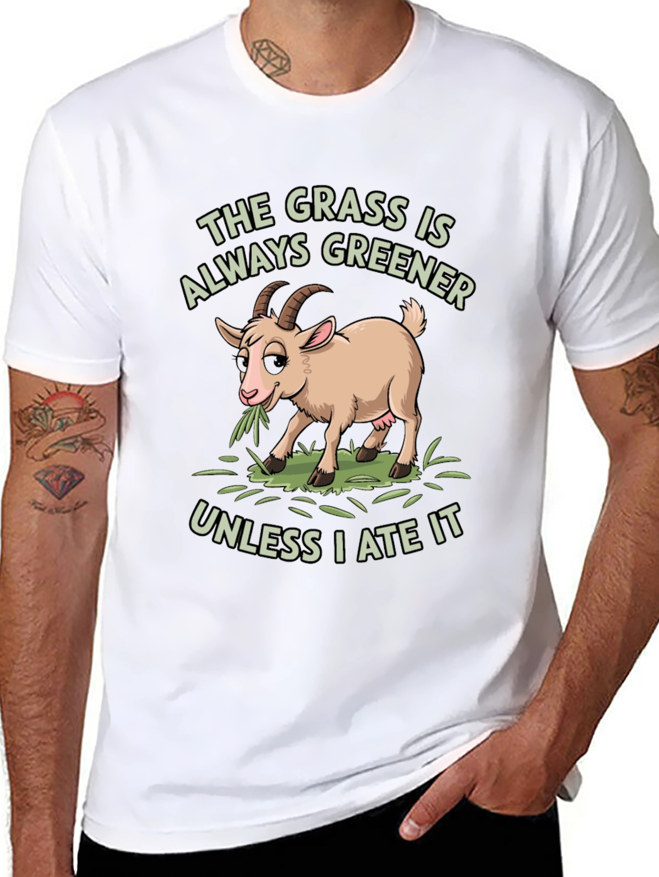 Black Funny Goat T-Shirt: The Grass Is Always Greener view 8