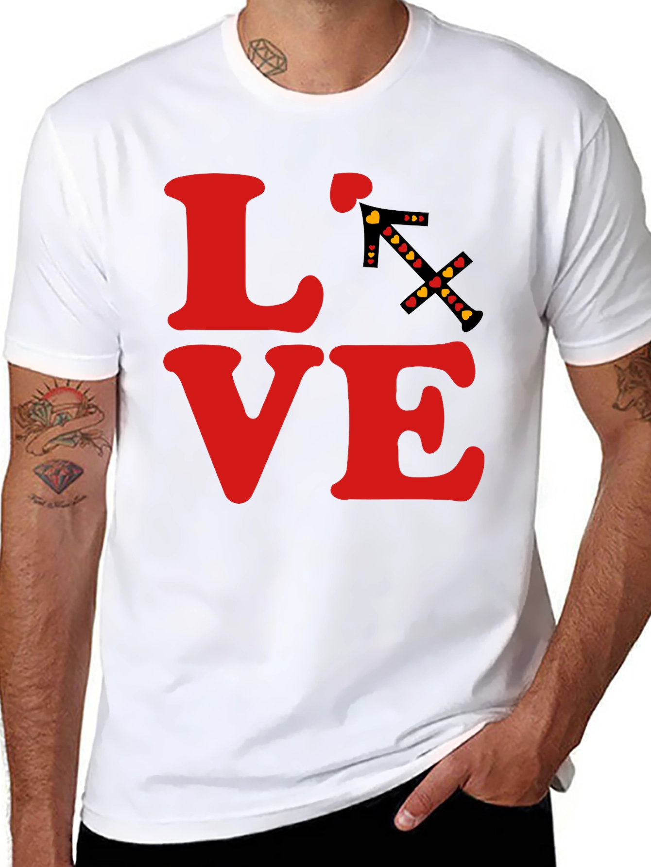 Black LOVE T-Shirt - Sagittarius Arrow Heart Design view 8