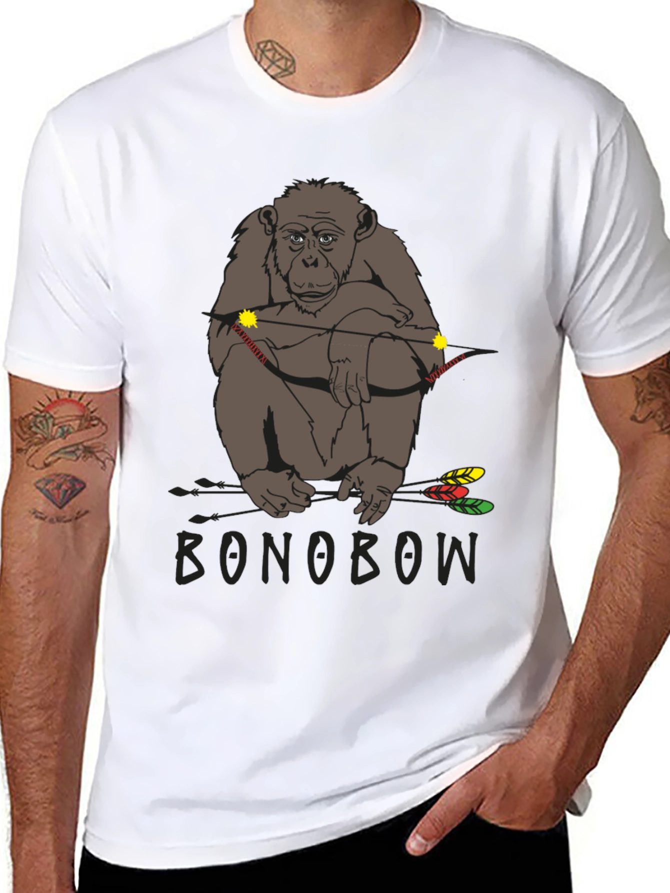 Black Bonobo Archer T-Shirt - Novelty Animal Tee view 8