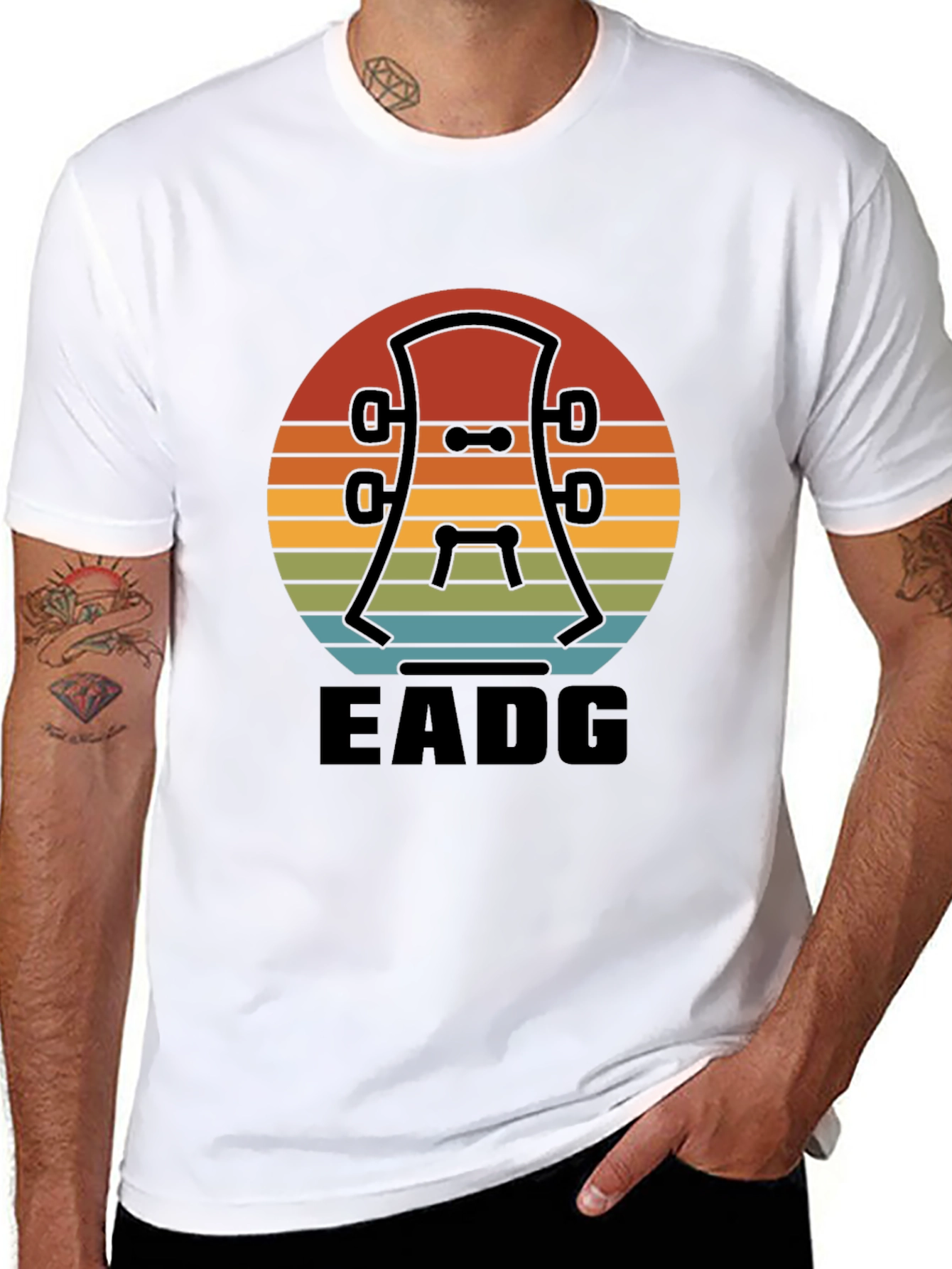 Black Vintage Guitar Headstock T-Shirt - EADG Tuning view 8