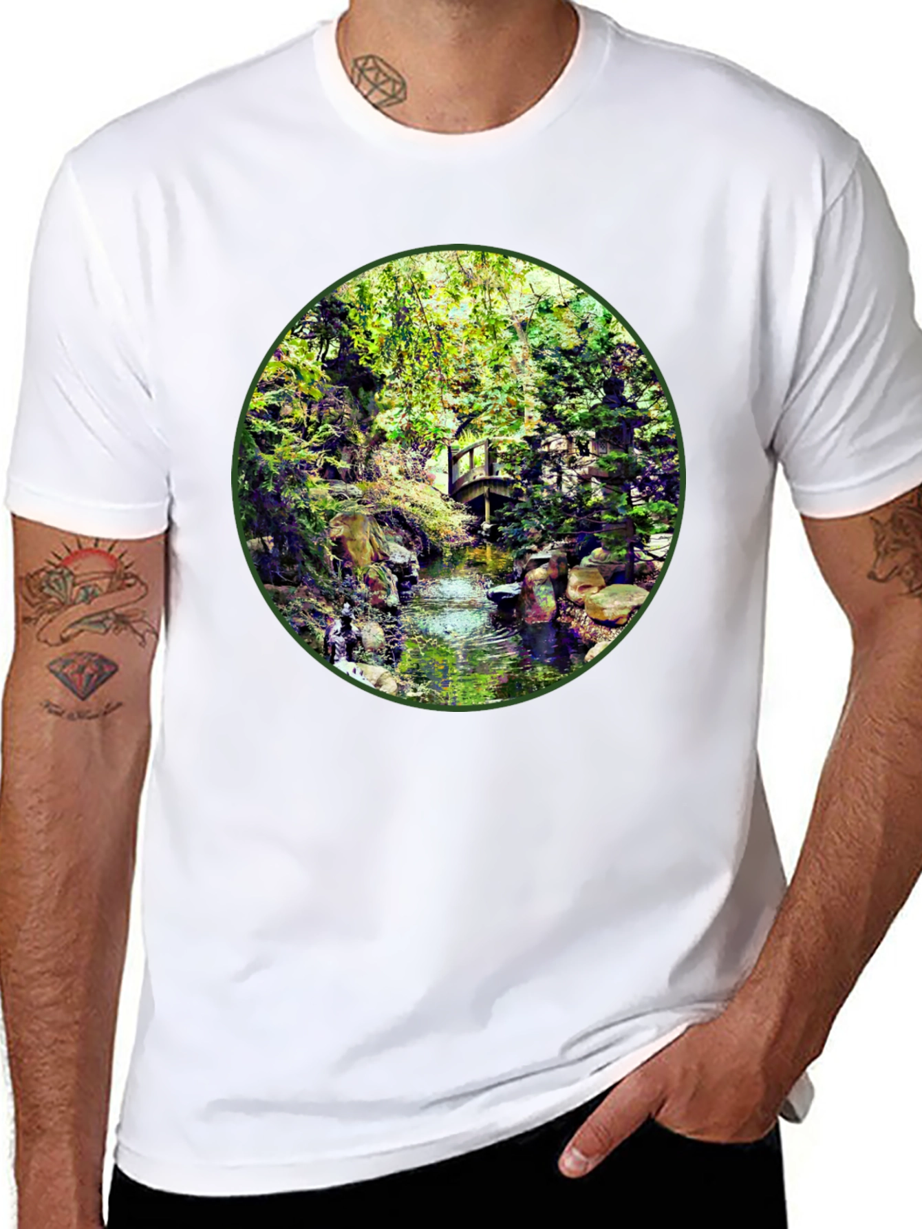 Black Nature Stream T-Shirt - Unique Design view 8