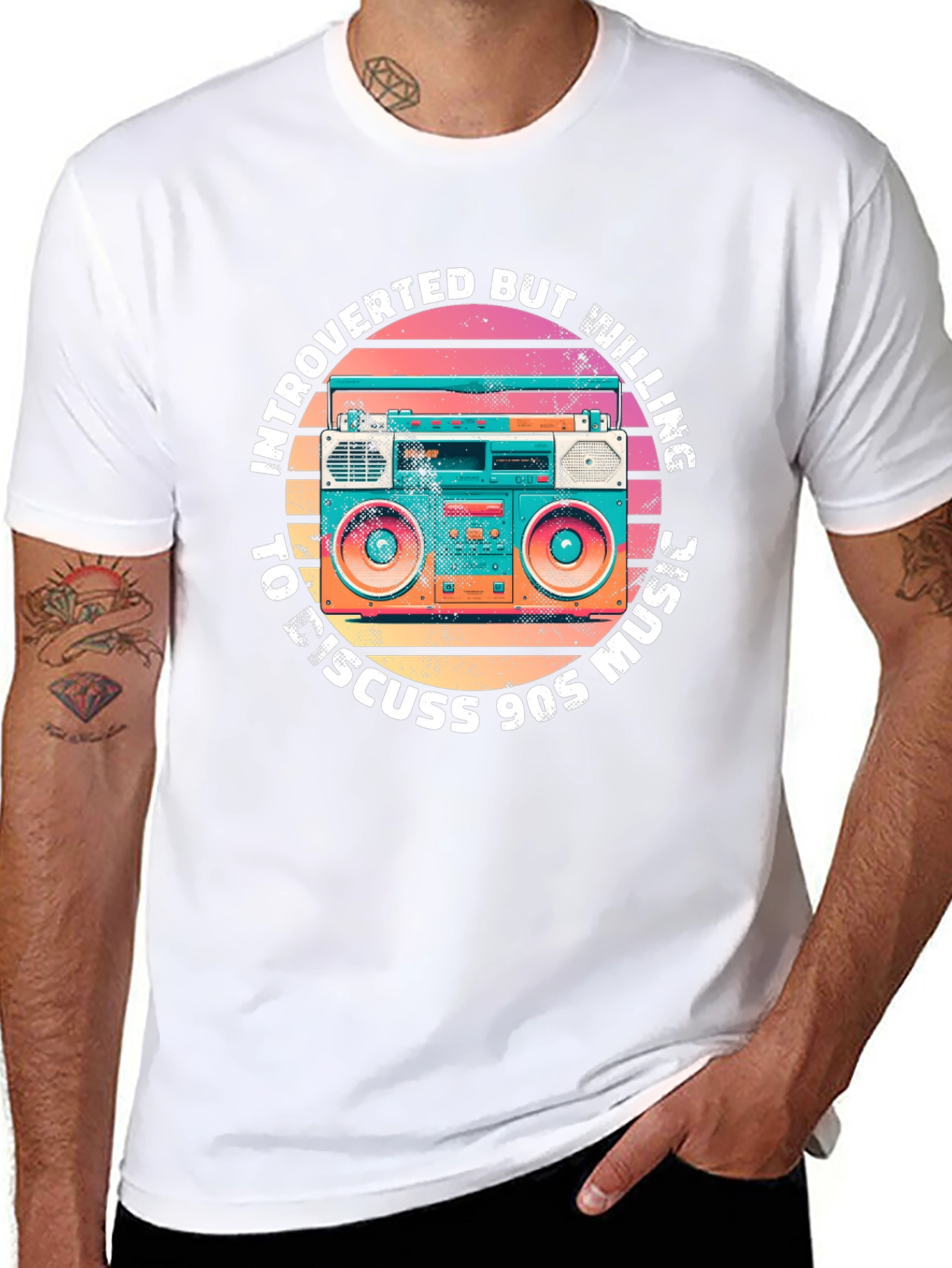 Black Introverted 90s Music Boombox Graphic T-Shirt view 8