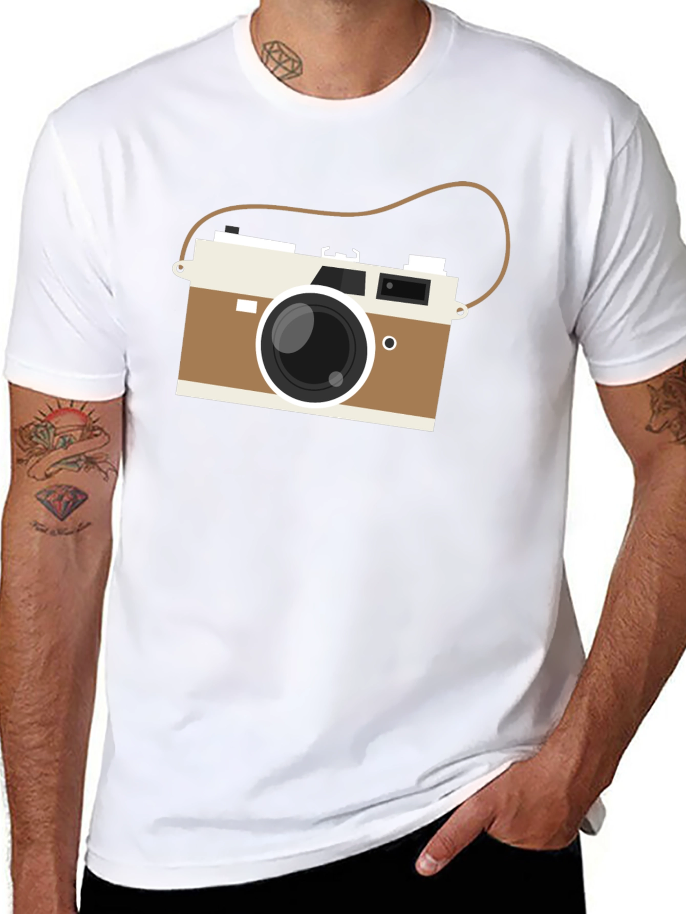 Black Vintage Camera Graphic Tee - Black Casual T-Shirt view 8