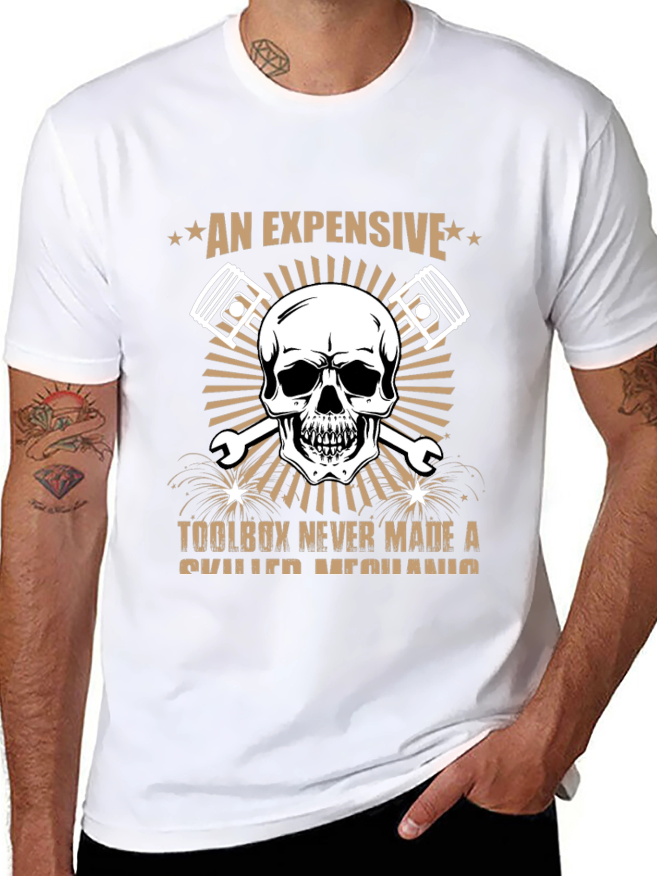 Black Expensive Toolbox Skull Mechanic T-Shirt view 8