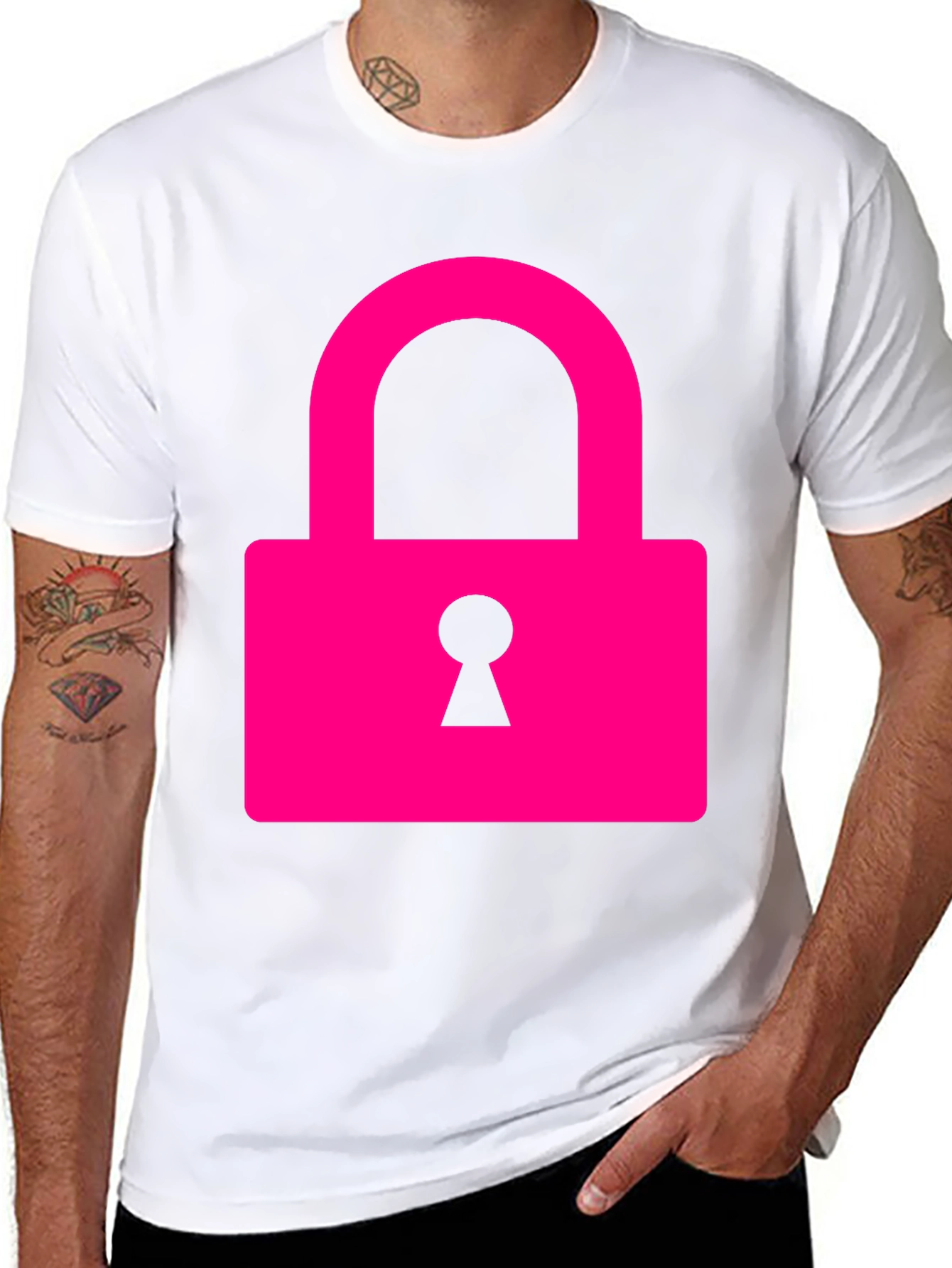 Black Cool Pink Lock Graphic T-Shirt view 8