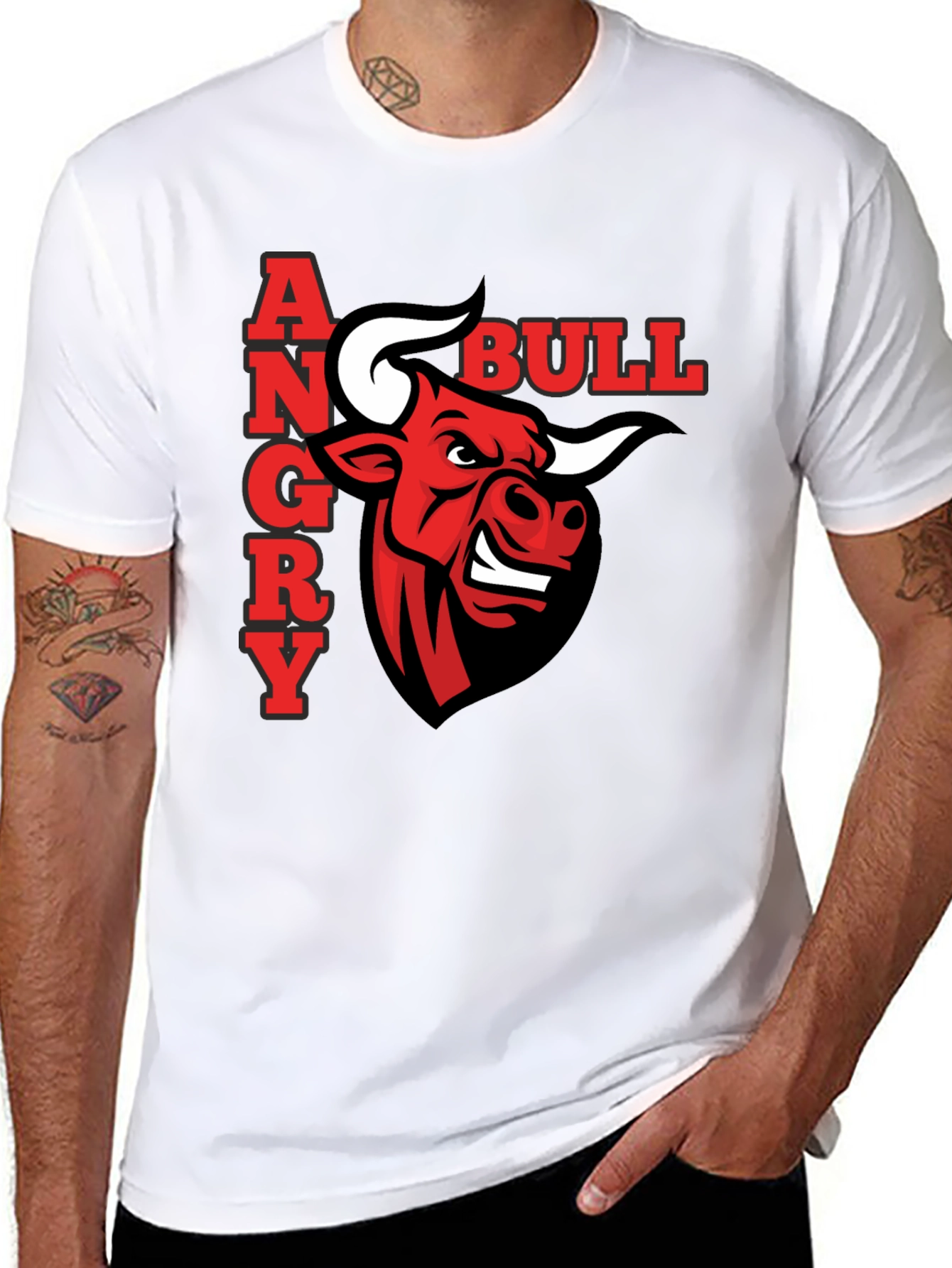 Black Angry Bull Graphic T-Shirt - Black Casual Tee view 8