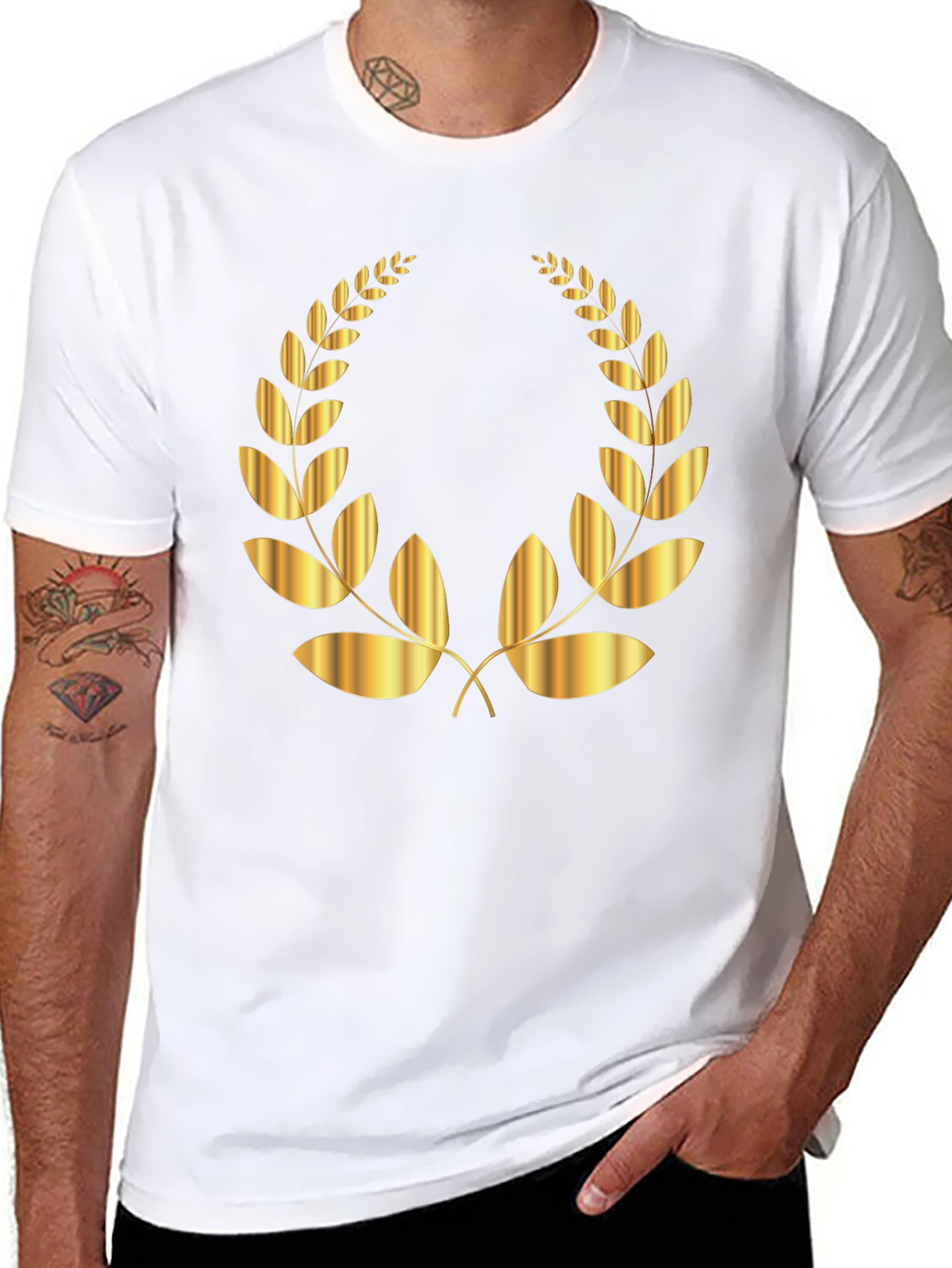 Black Golden Laurel Wreath Black T-Shirt view 8