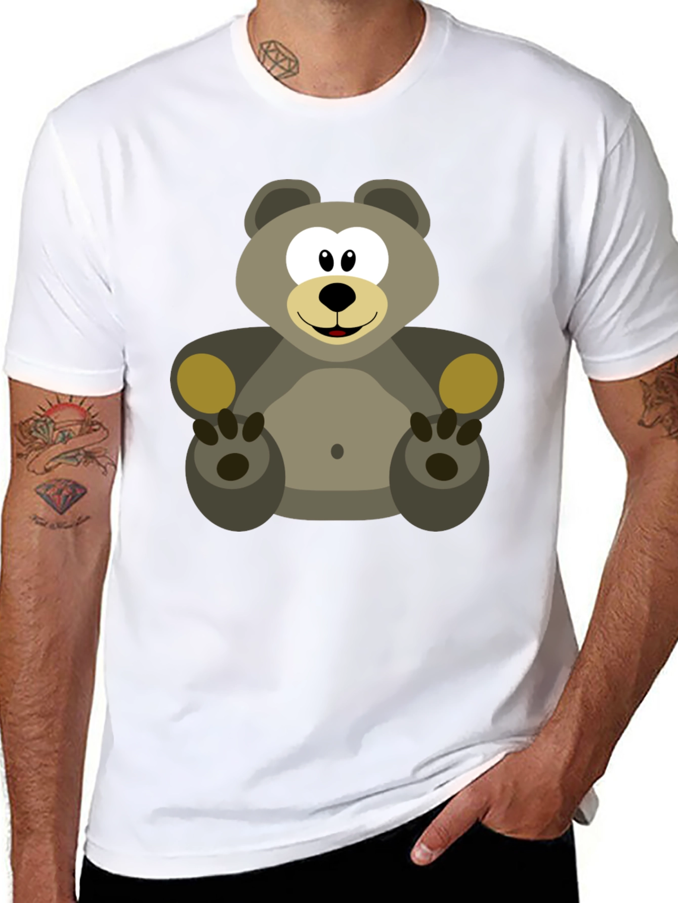 Black Cartoon Bear Graphic Tee - Black Cotton Blend view 8