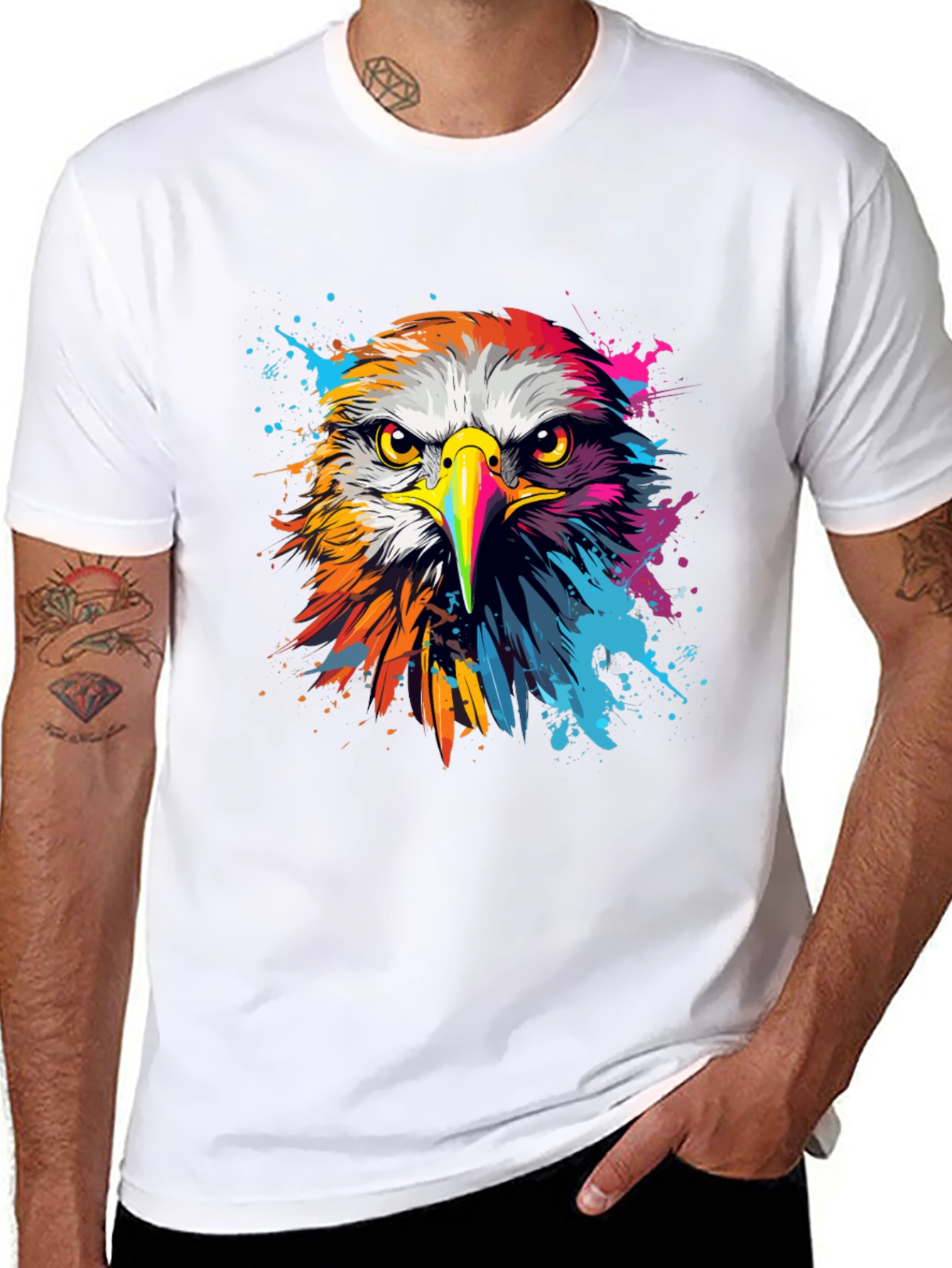 Black Vibrant Eagle Graphic Tee - Bold Black Cotton T-Shirt view 8