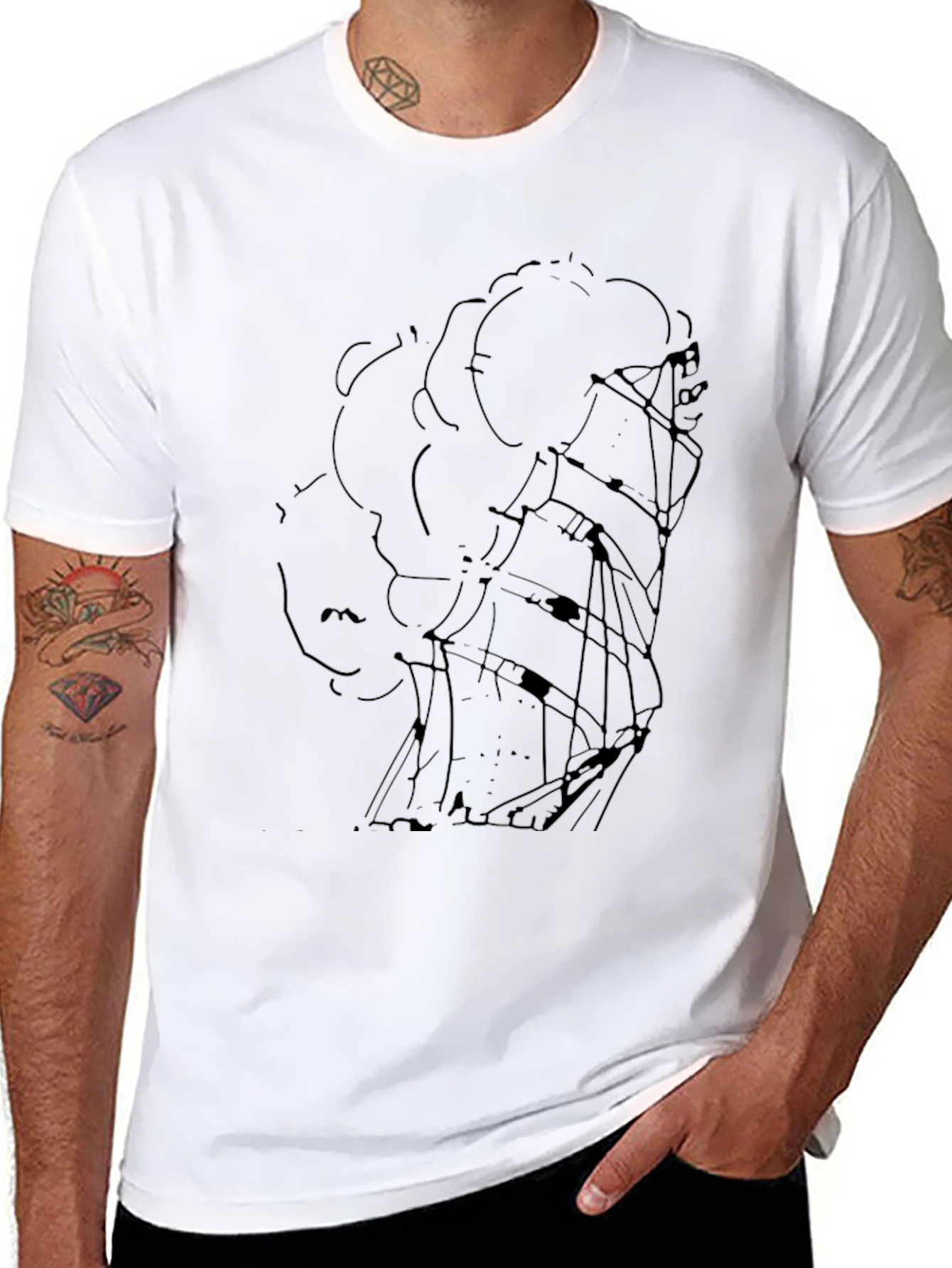 Black Men's Black Graphic Tee - Ship in Storm Design view 8