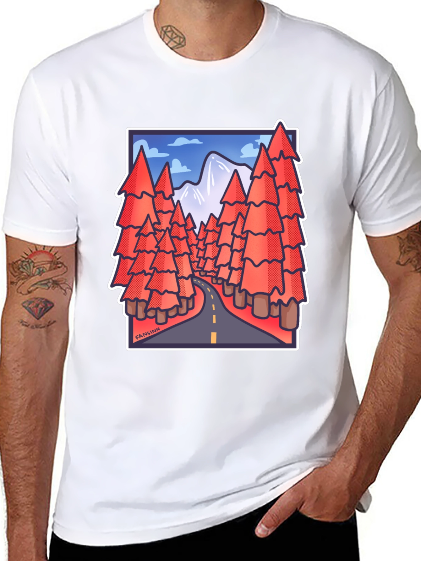 Black Road Trip Trees Graphic Tee - Black Cotton Blend view 8