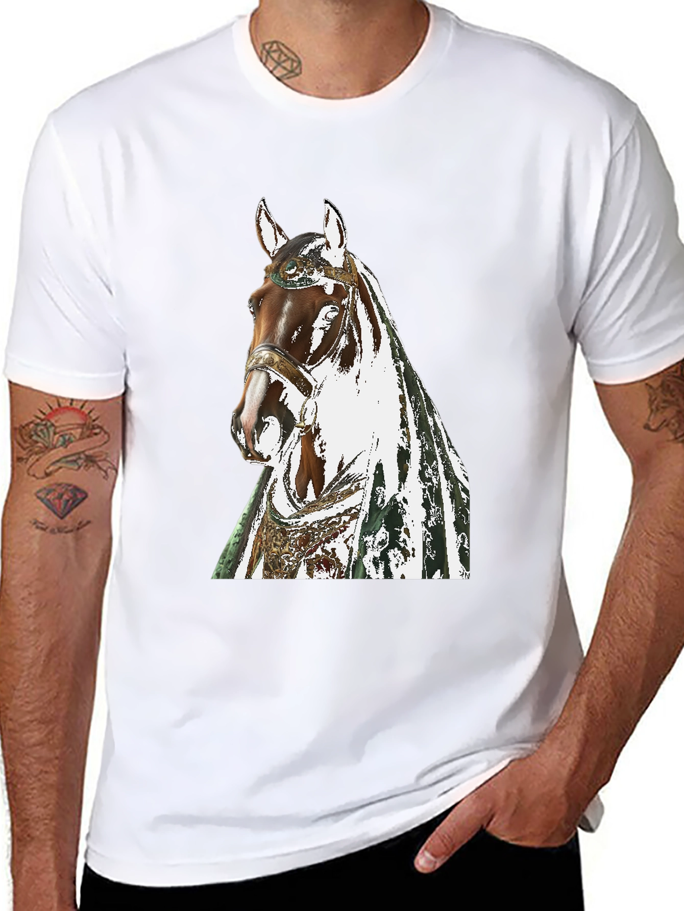 Black Horse Graphic Tee - Black Cotton T-Shirt view 8