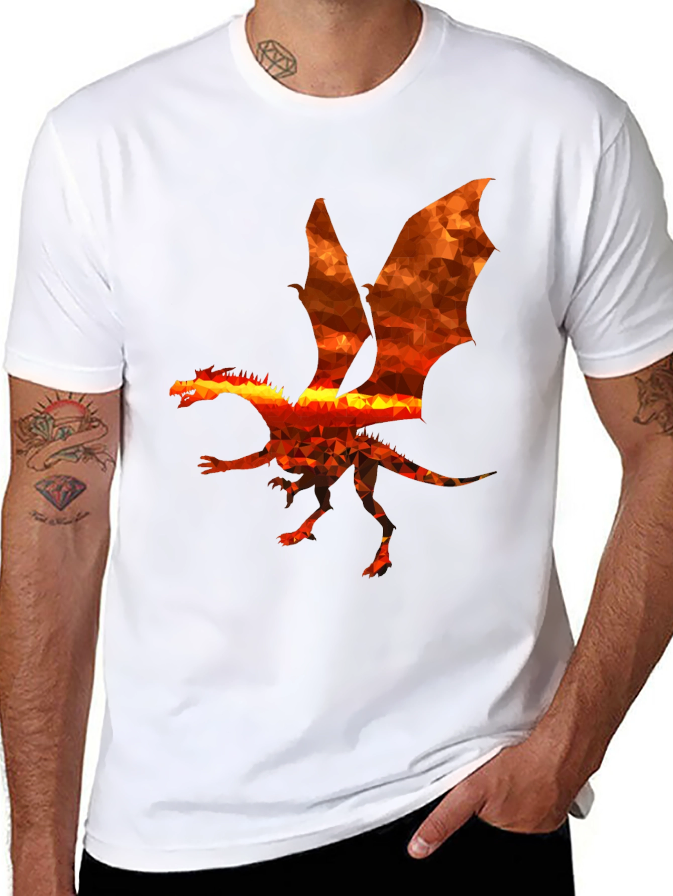 Black Geometric Dragon Graphic Tee - Black Cotton Blend view 8