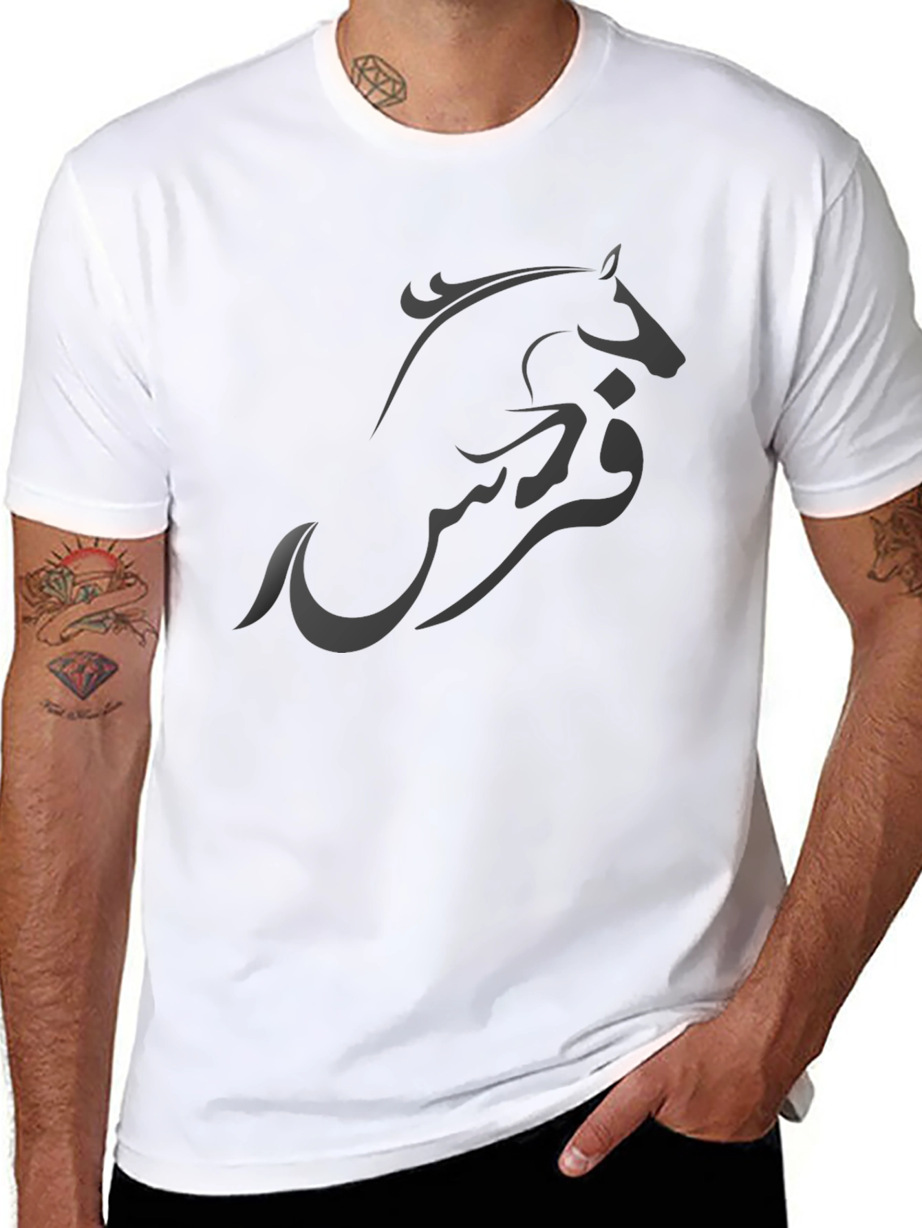 Black Stylish Black T-Shirt with Horse Design view 8