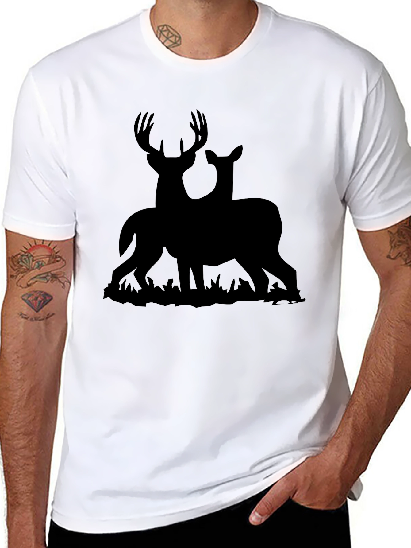 Black Deer Silhouette Graphic Tee - Black Cotton Blend view 8