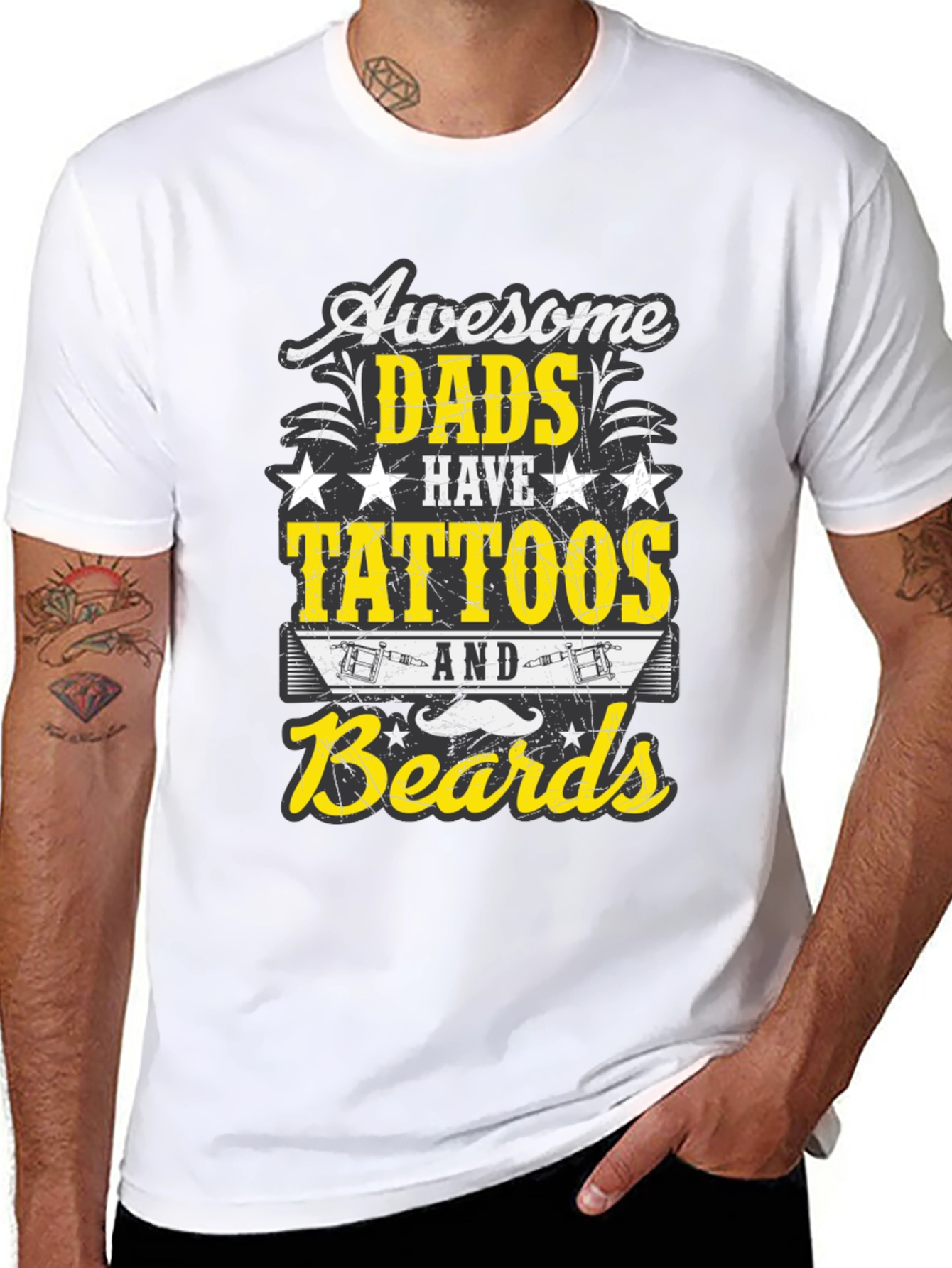 Black Awesome Dads Tattoos & Beards T-Shirt view 8