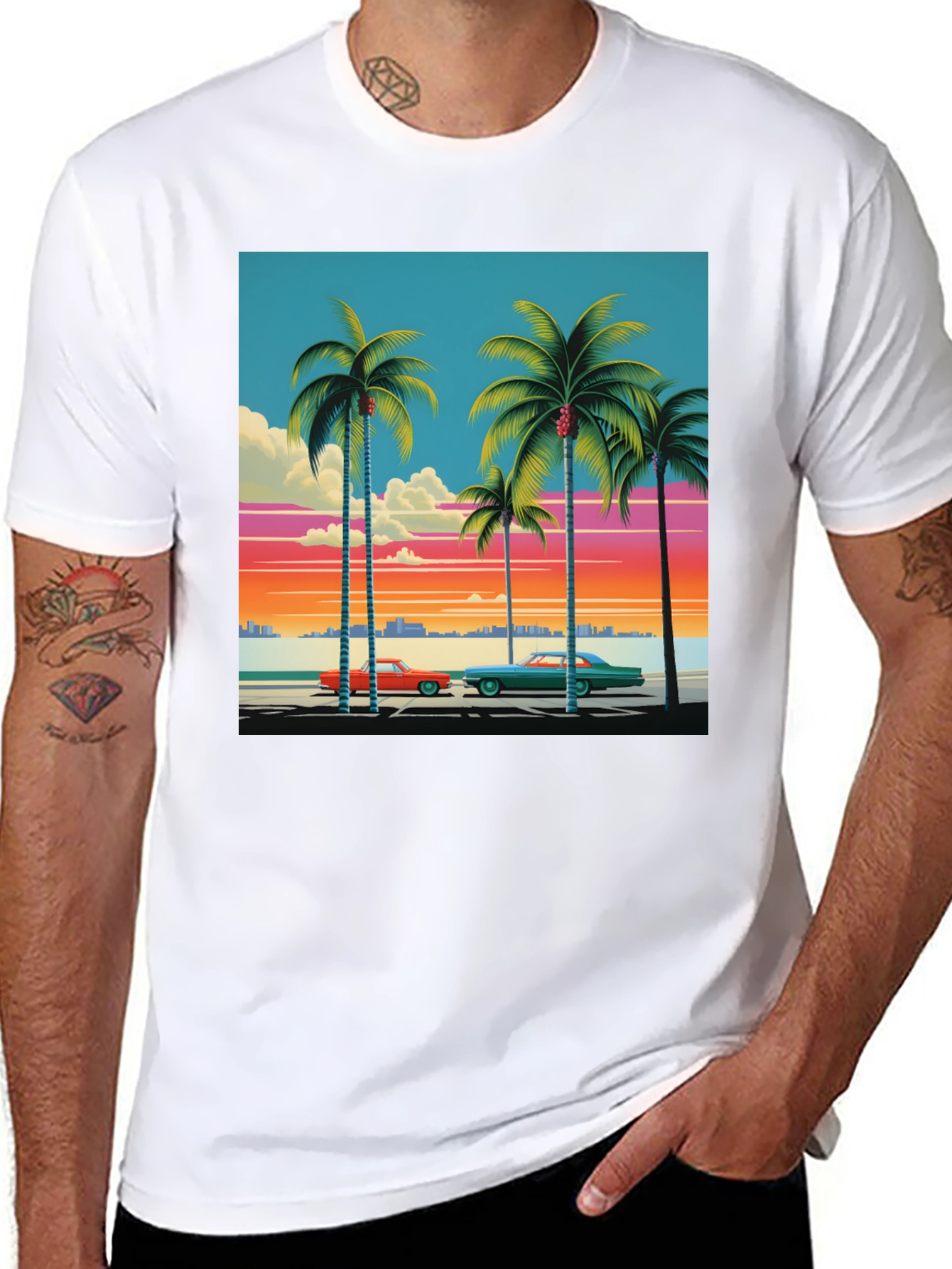 Black Retro Miami Beach Palm Tree T-Shirt view 8