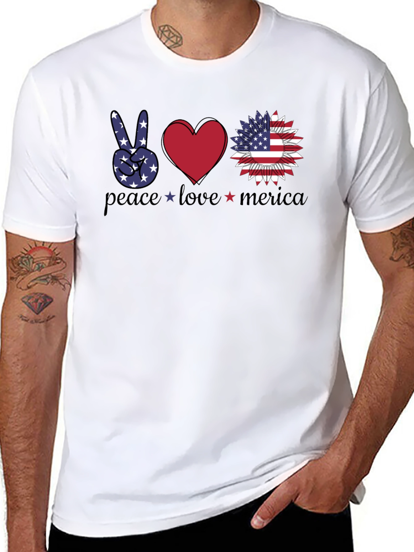 Black Patriotic Peace Love America T-Shirt view 8