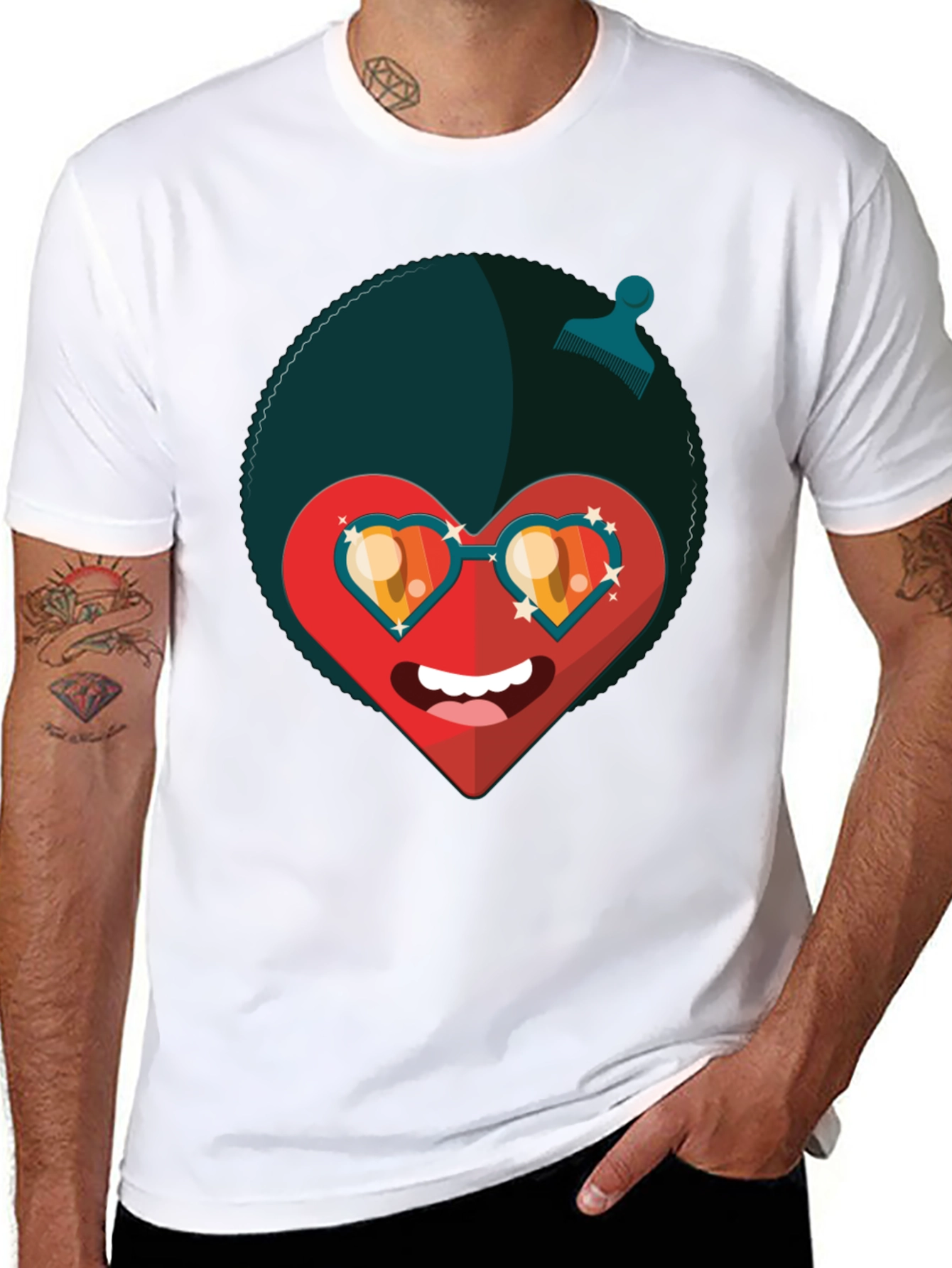 Black Funky Heart Afro T-Shirt - Black Graphic Tee view 8