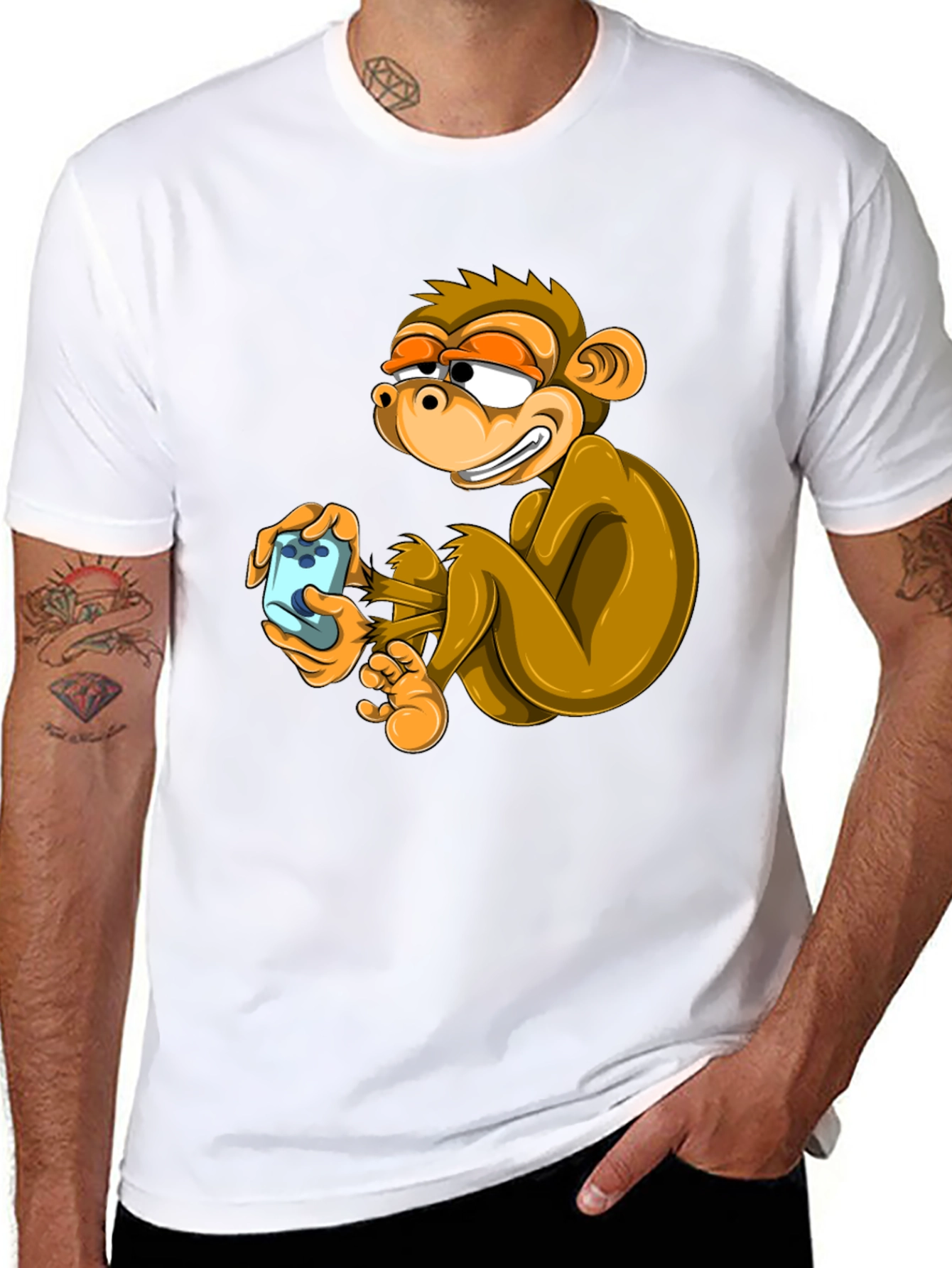 Black Funny Monkey Graphic Tee - Black Cotton T-Shirt view 8