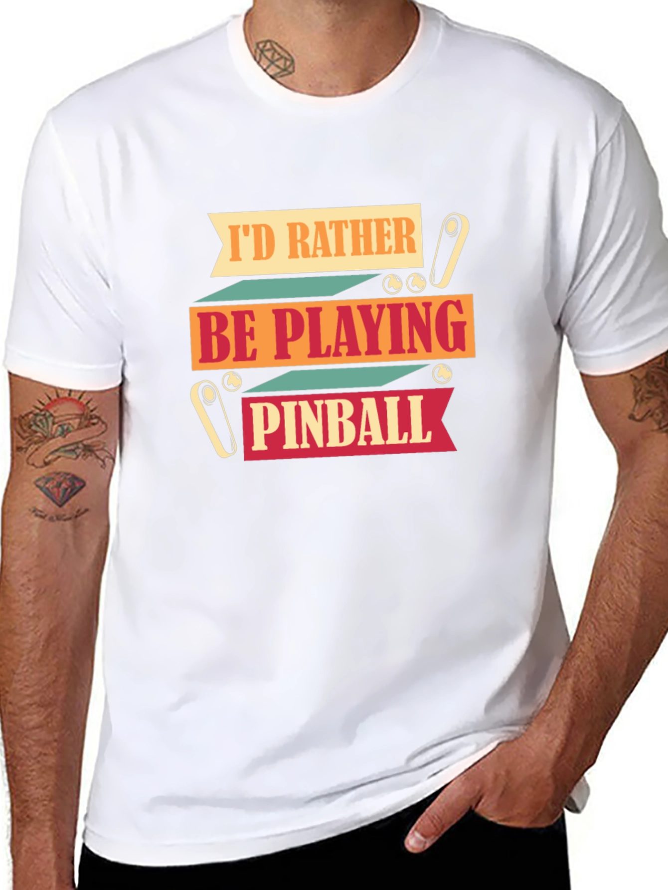 Black I'd Rather Be Playing Pinball Graphic T-Shirt view 8