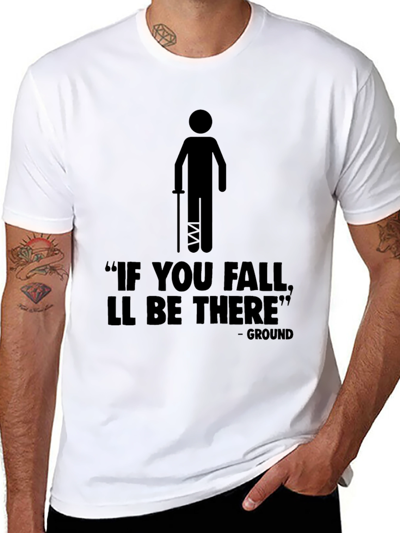 Black Humorous "If You Fall" Graphic T-Shirt view 8