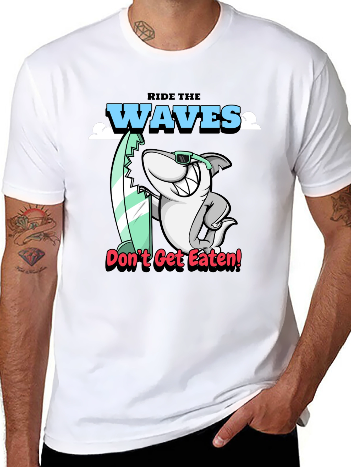 Black Ride the Waves Shark Graphic T-Shirt view 8