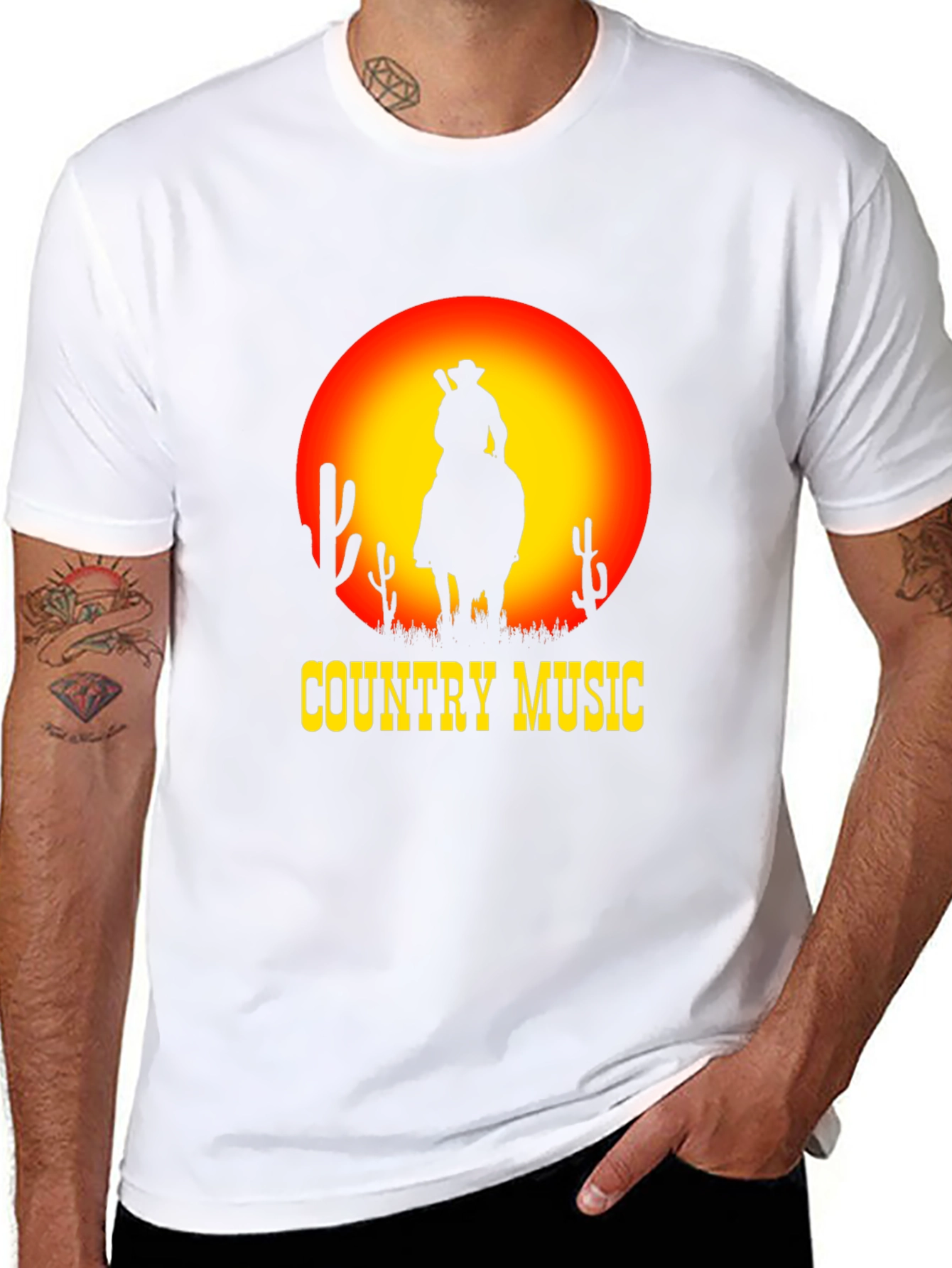 Black Country Music Sunset Cowboy Black T-Shirt view 8