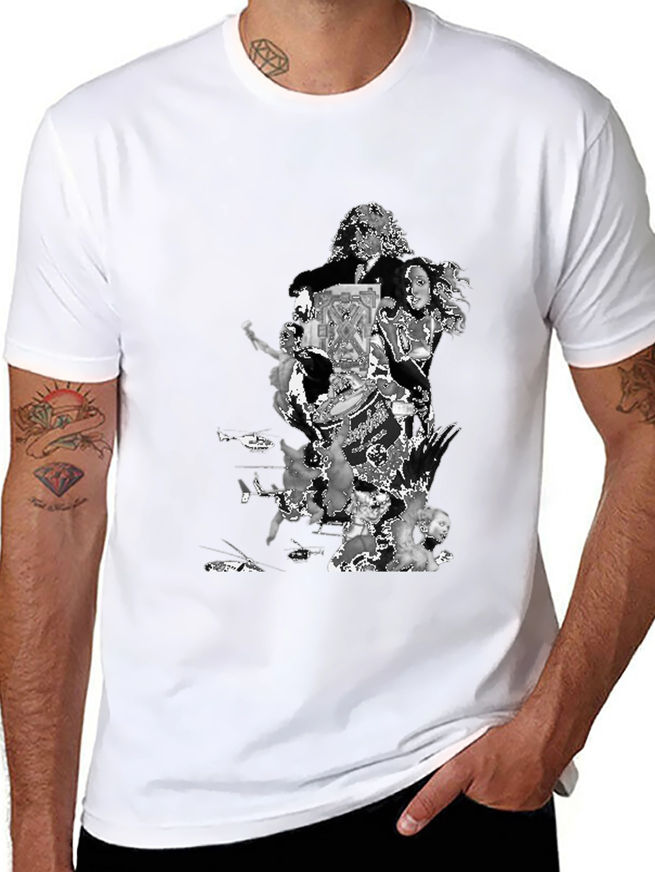 Black Retro Collage Graphic T-Shirt - Black view 8