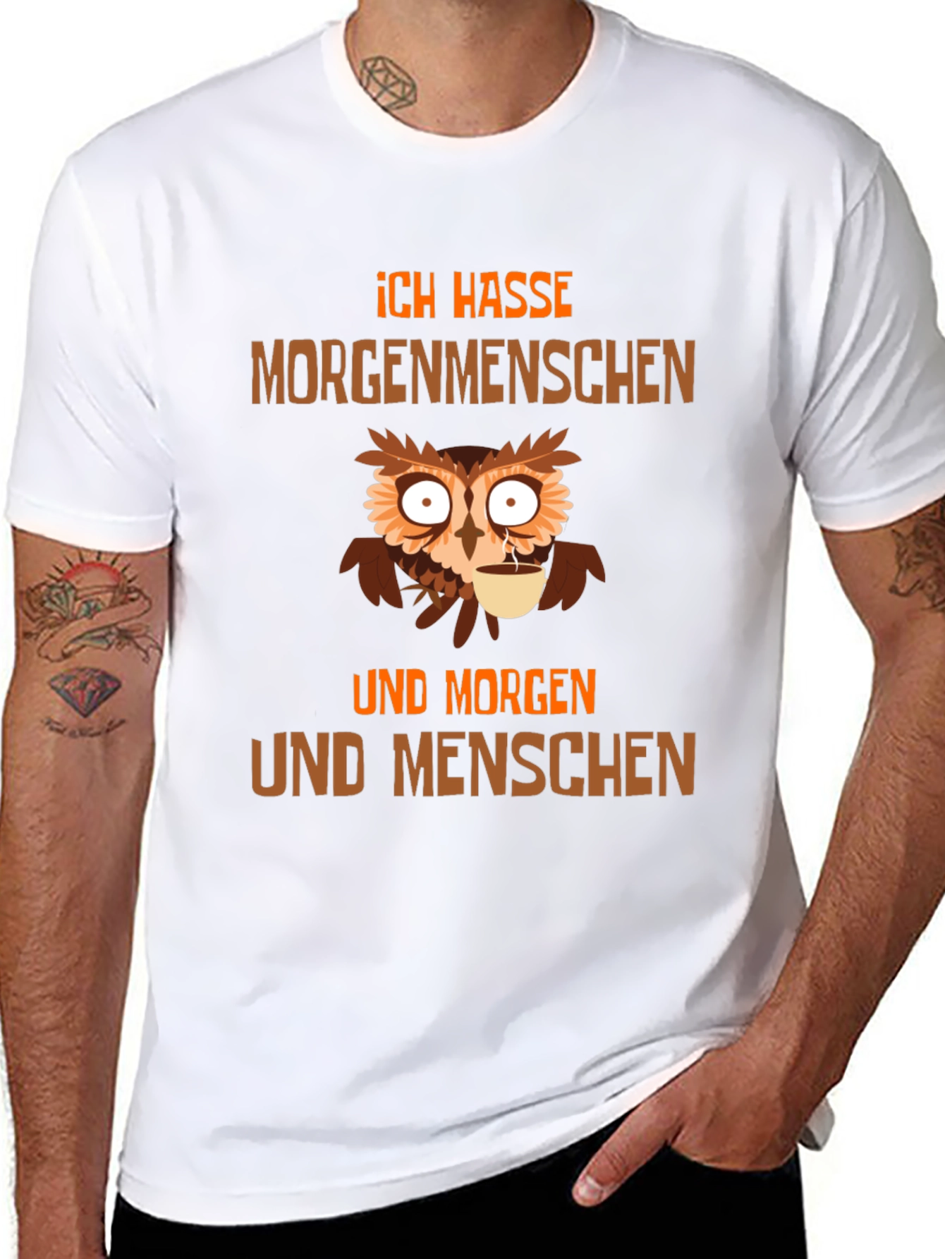 Black Ich Hasse Morgenmenschen Owl T-Shirt view 8